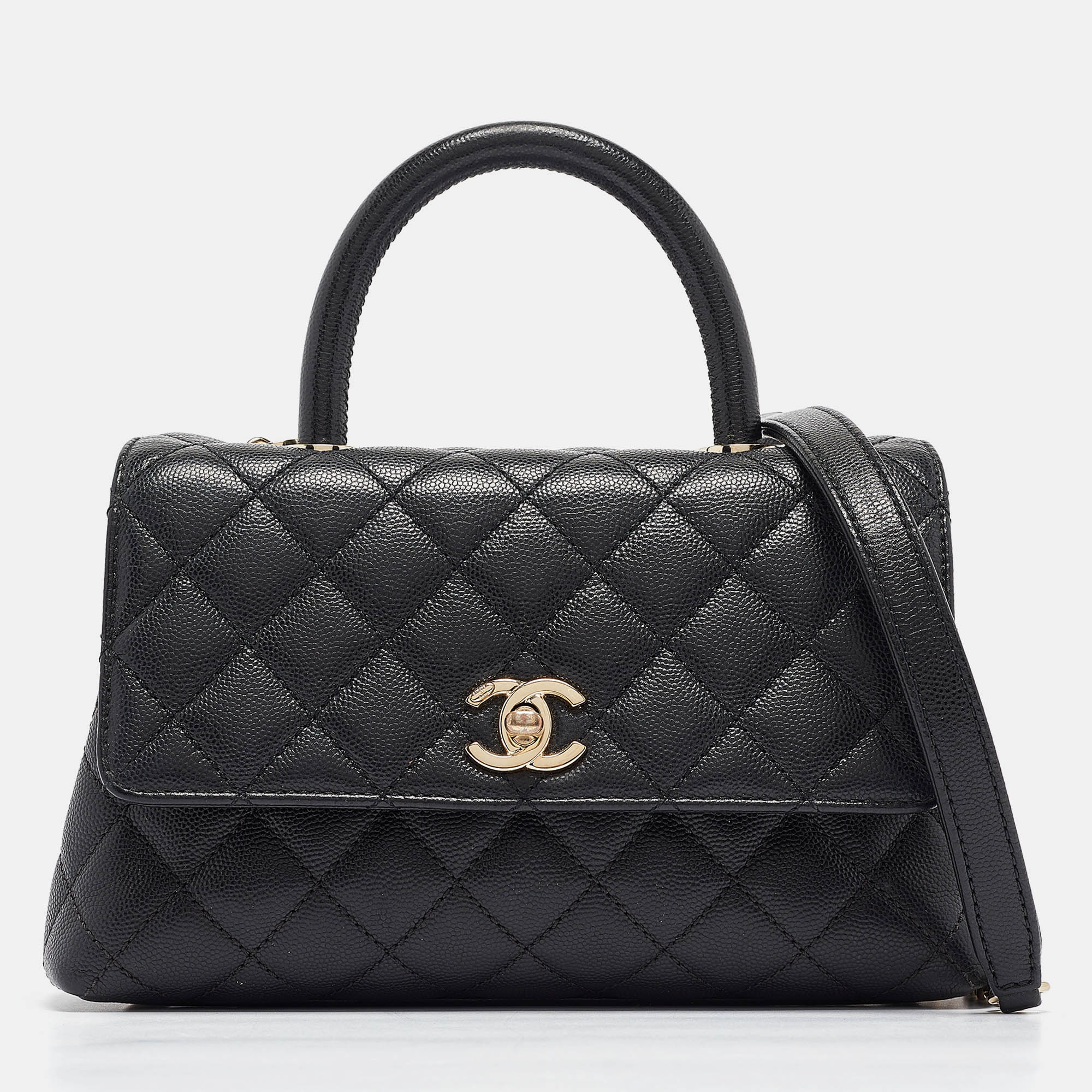 

Chanel Black Quilted Caviar Leather  Coco Top Handle Bag