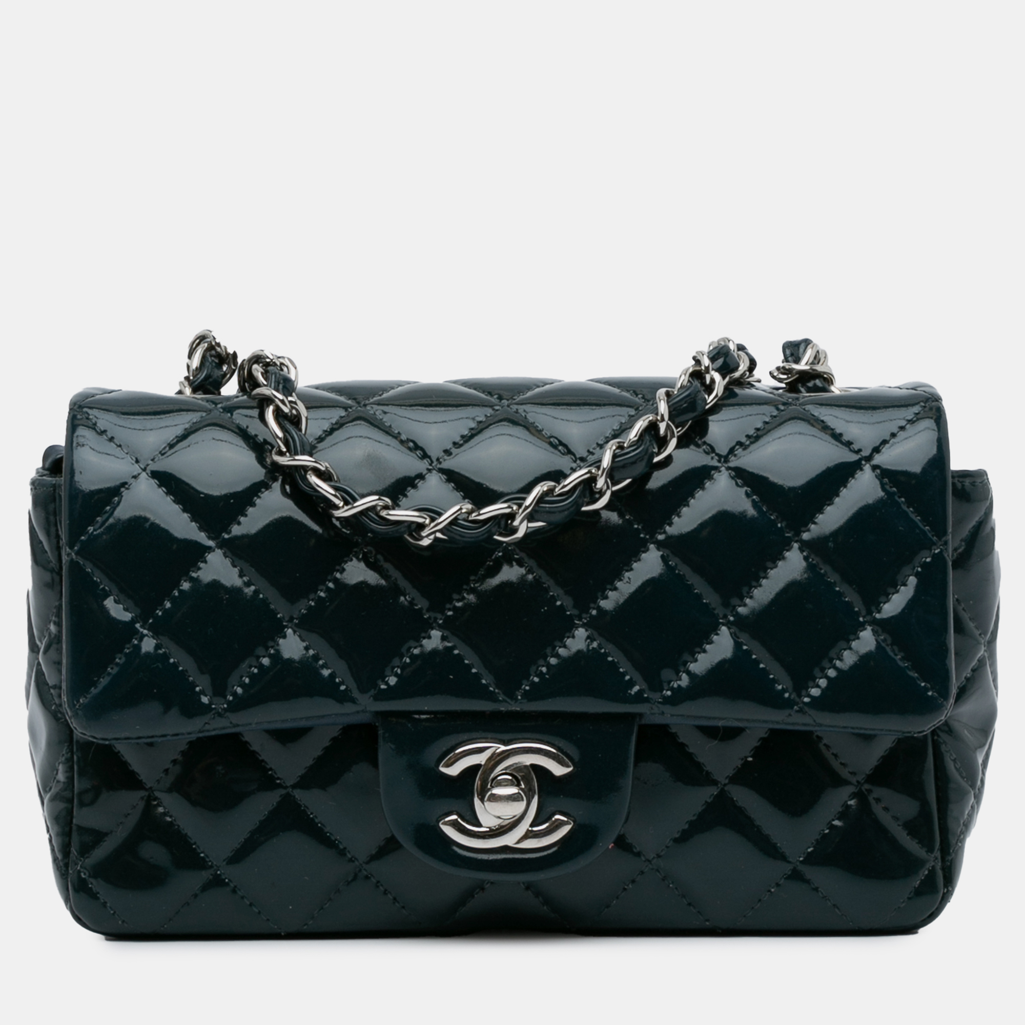 

Chanel Mini Rectangular Classic Patent Single Flap, Blue