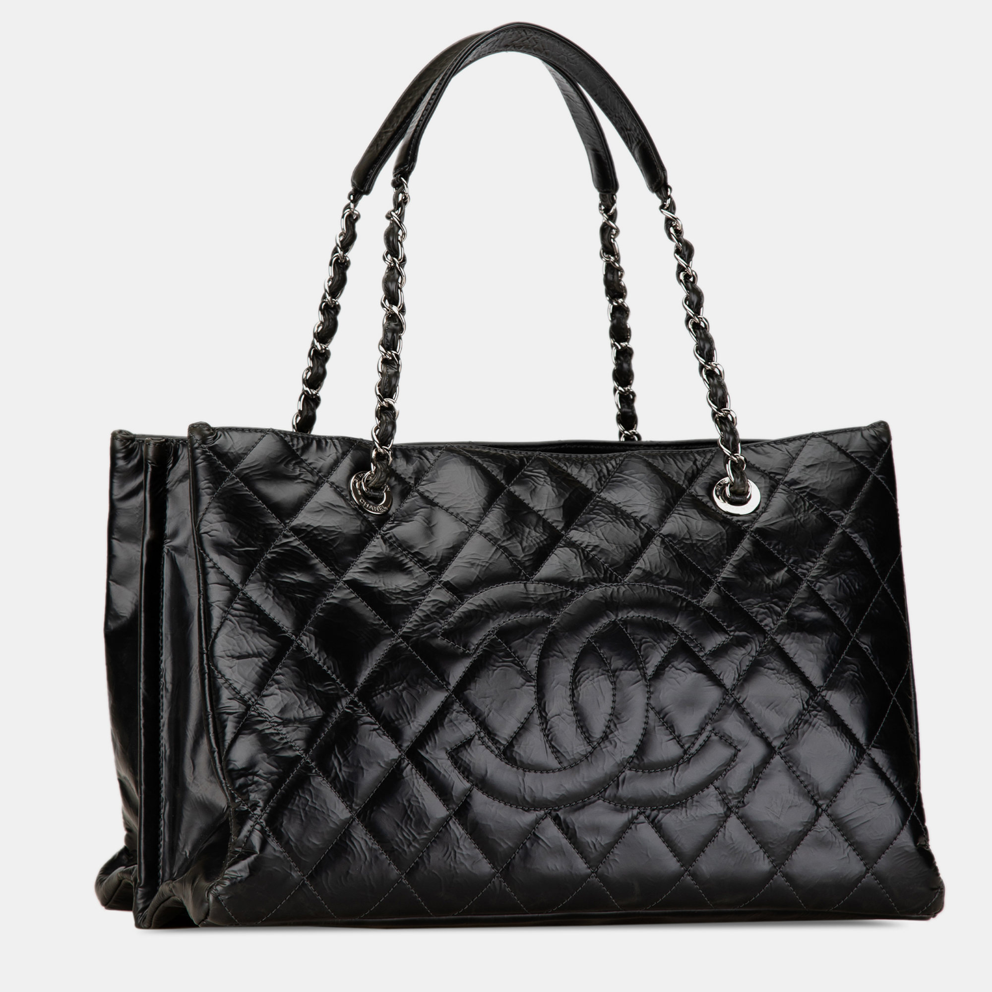 

Chanel Black Crumpled Calfskin Leather Shopping Tote Bag