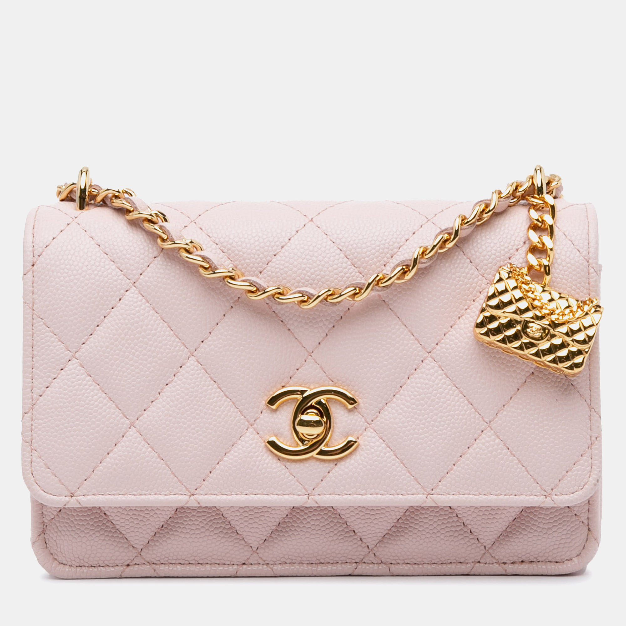 

Chanel Pink Tone Caviar Leather Flap Charm Wallet on Chain