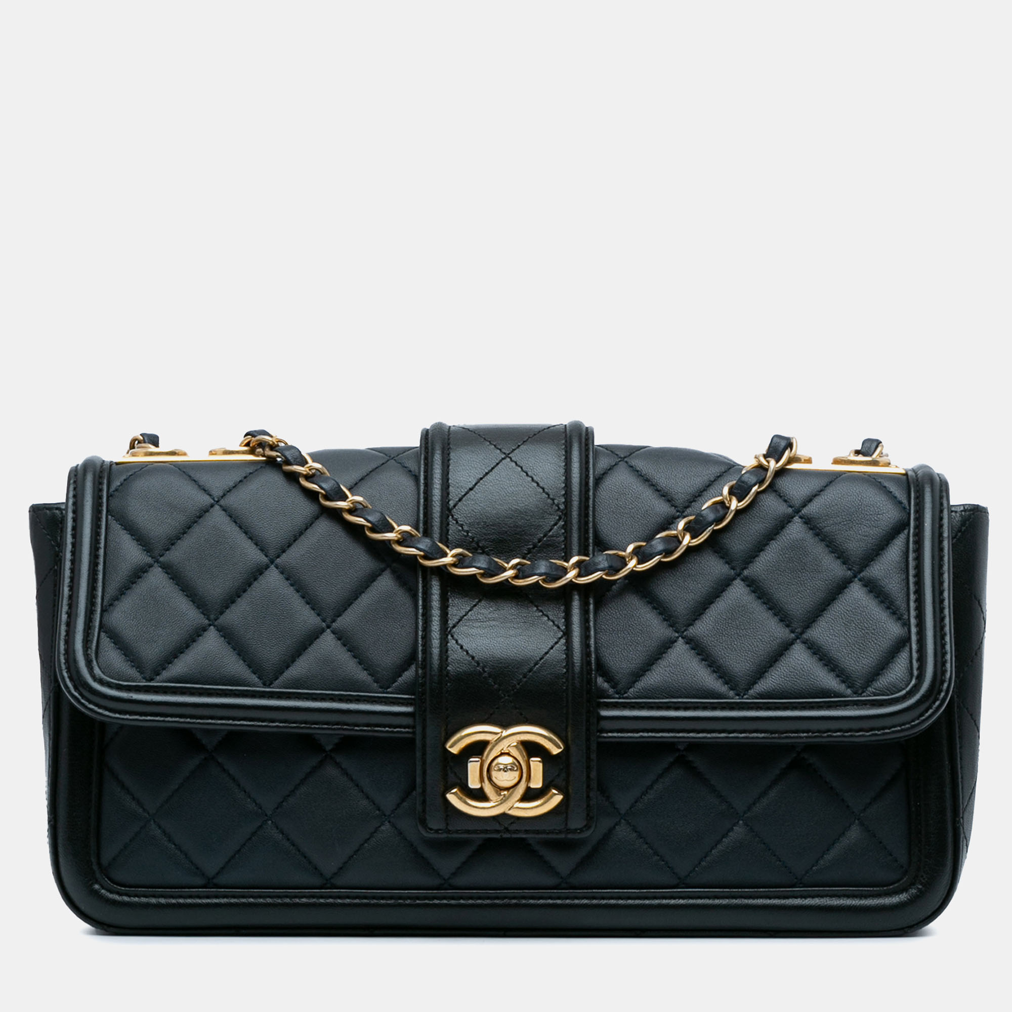 

Chanel Blue Quilted Lambskin Leather Large Elegant CC Flap Bag, Navy blue