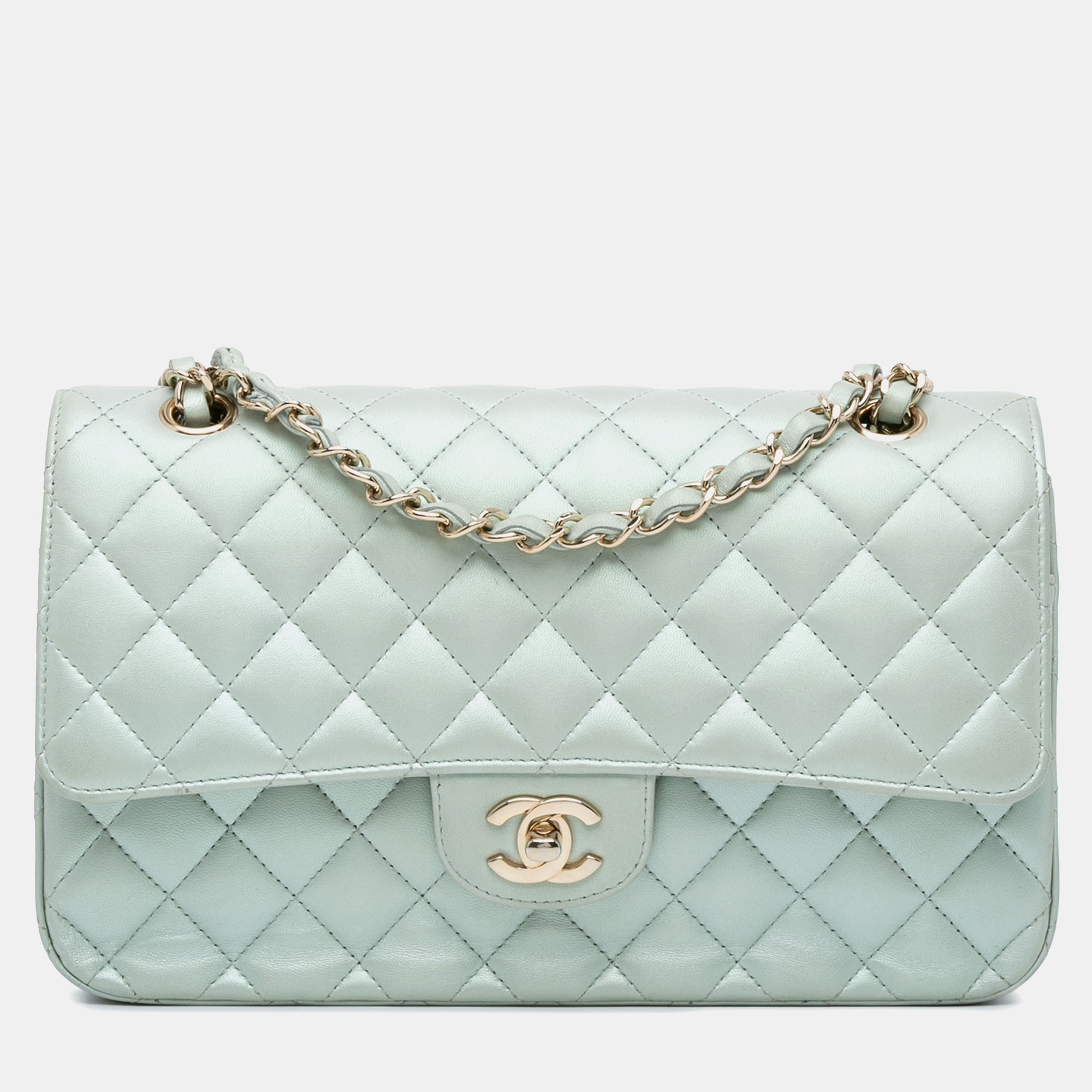 

Chanel Blue Iridescent Lambskin Leather Medium Classic Double Flap Bag