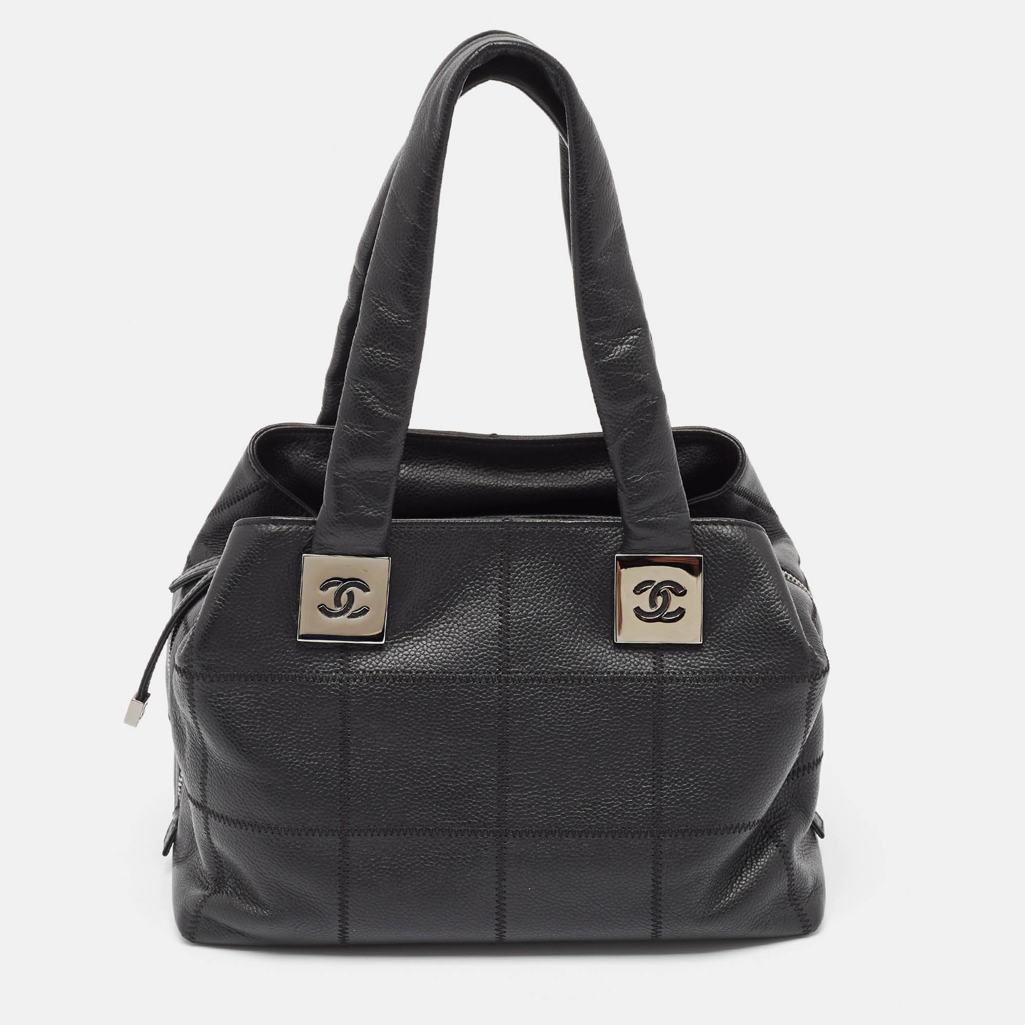 

Chanel Black Leather Square Stitch Bowler Bag