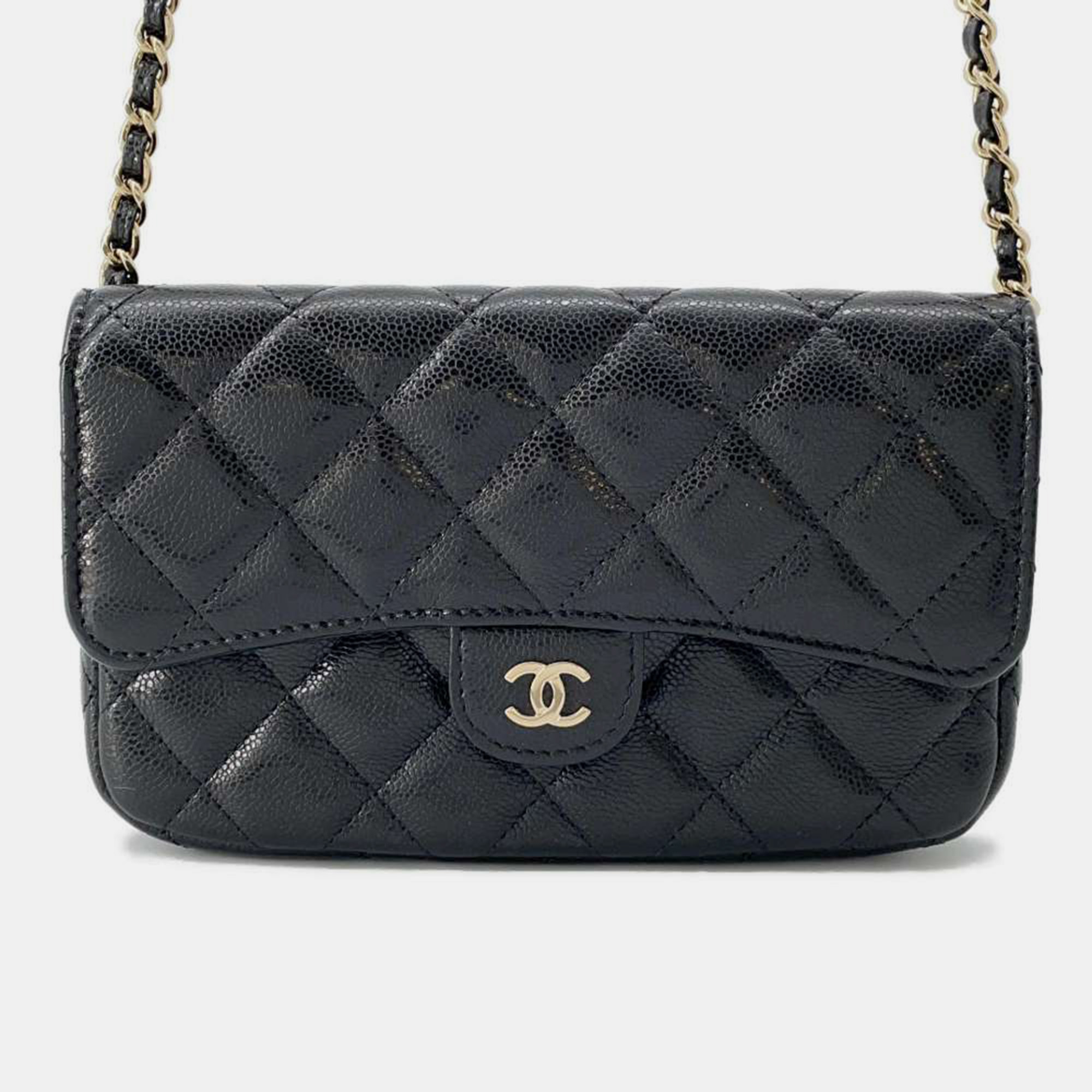 

Chanel Black Leather Classic Flap Phone Holder With Chain