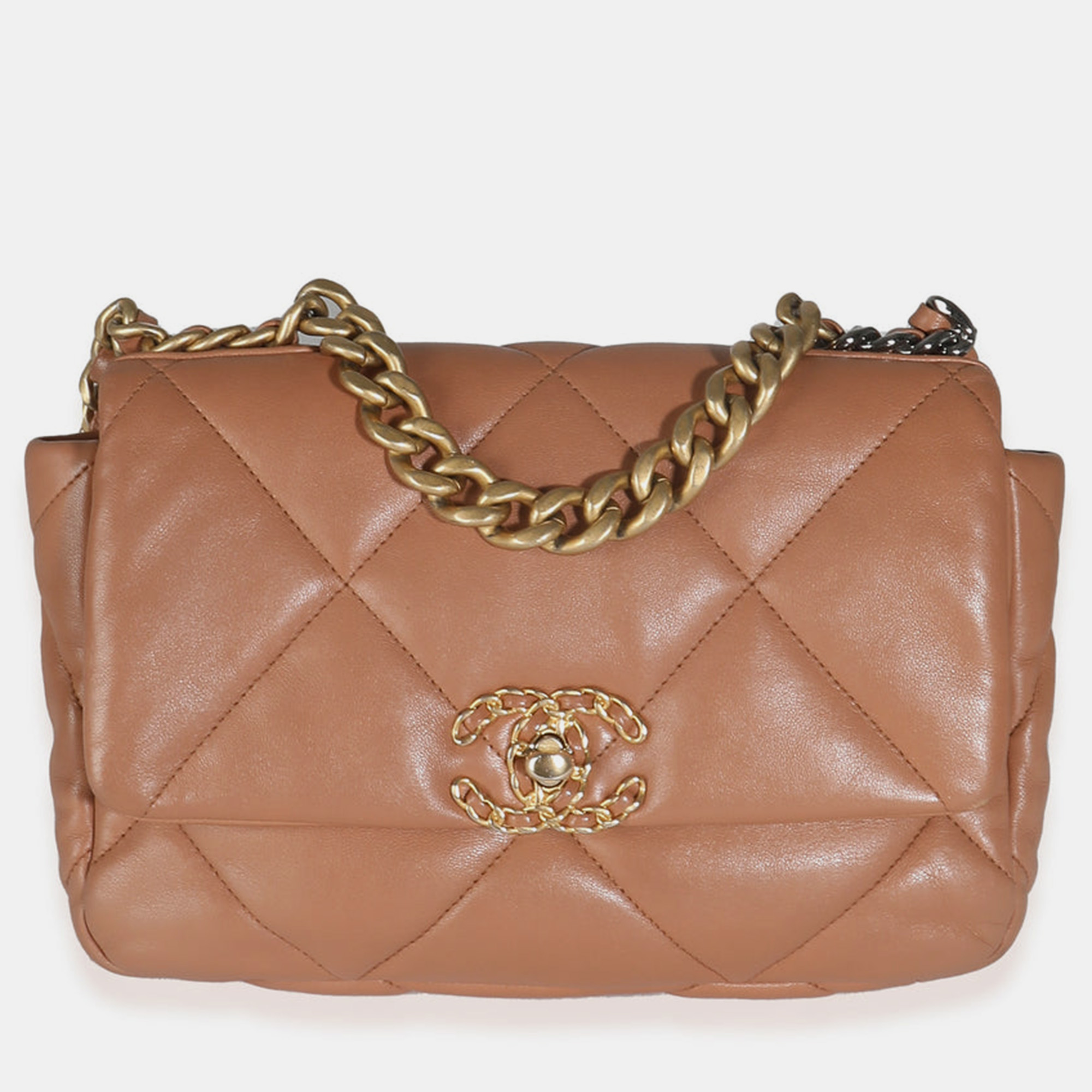 

Chanel Brown Quilted Lambskin Large Chanel 19 Flap Bag