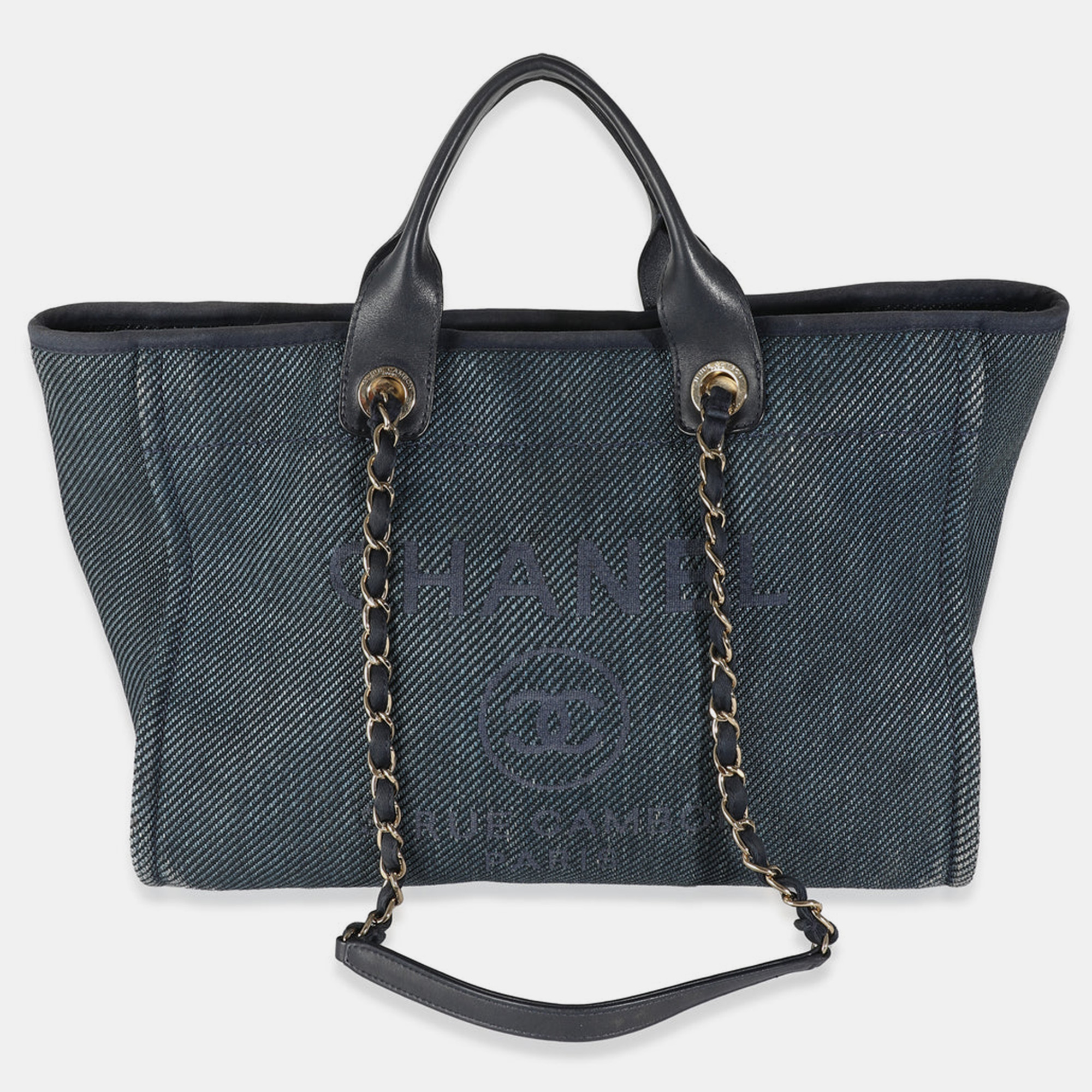 

Chanel Navy Blue Woven Straw Raffia Medium Deauville Tote Bag