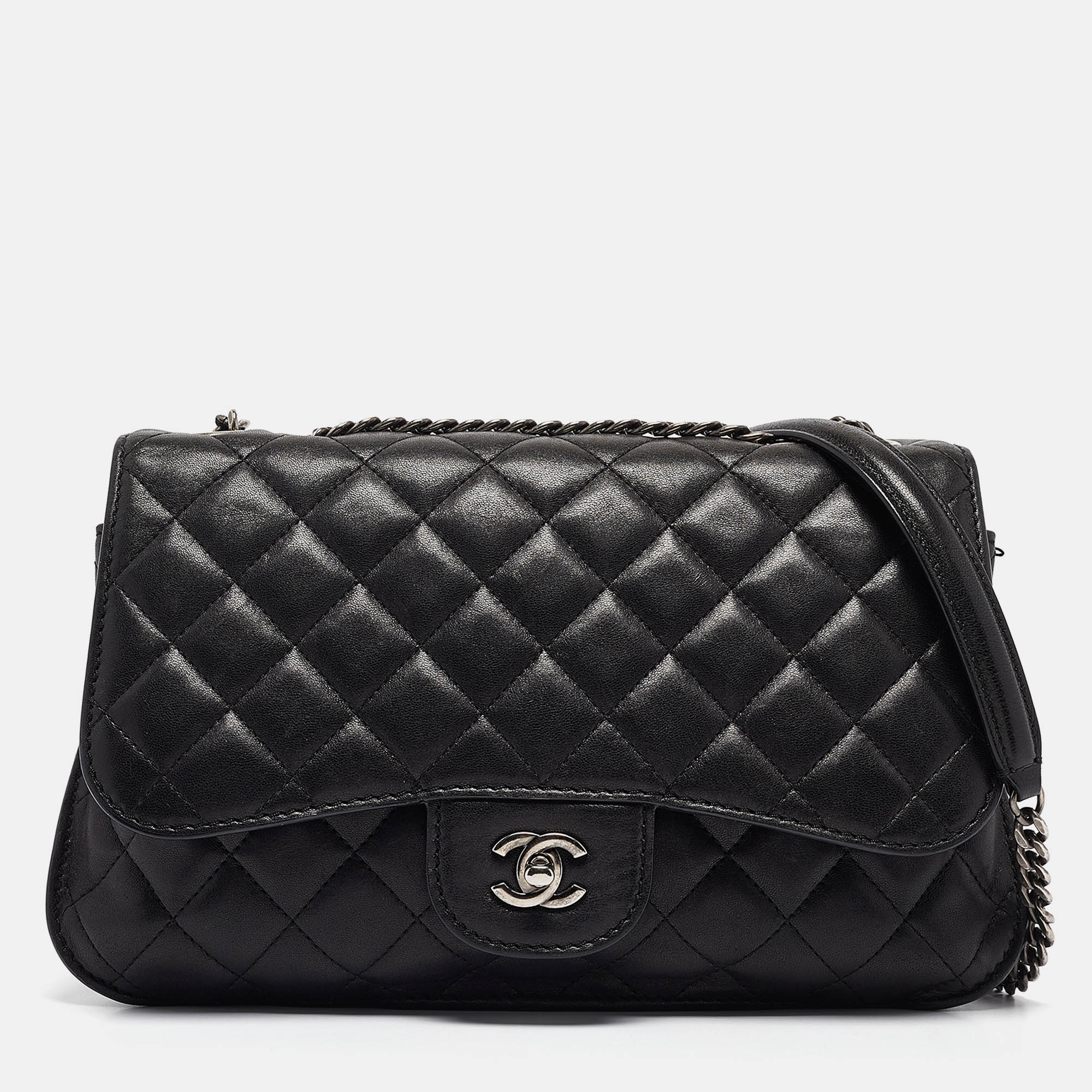 

Chanel Black Quilted Leather CC Double Compartment Flap Bag