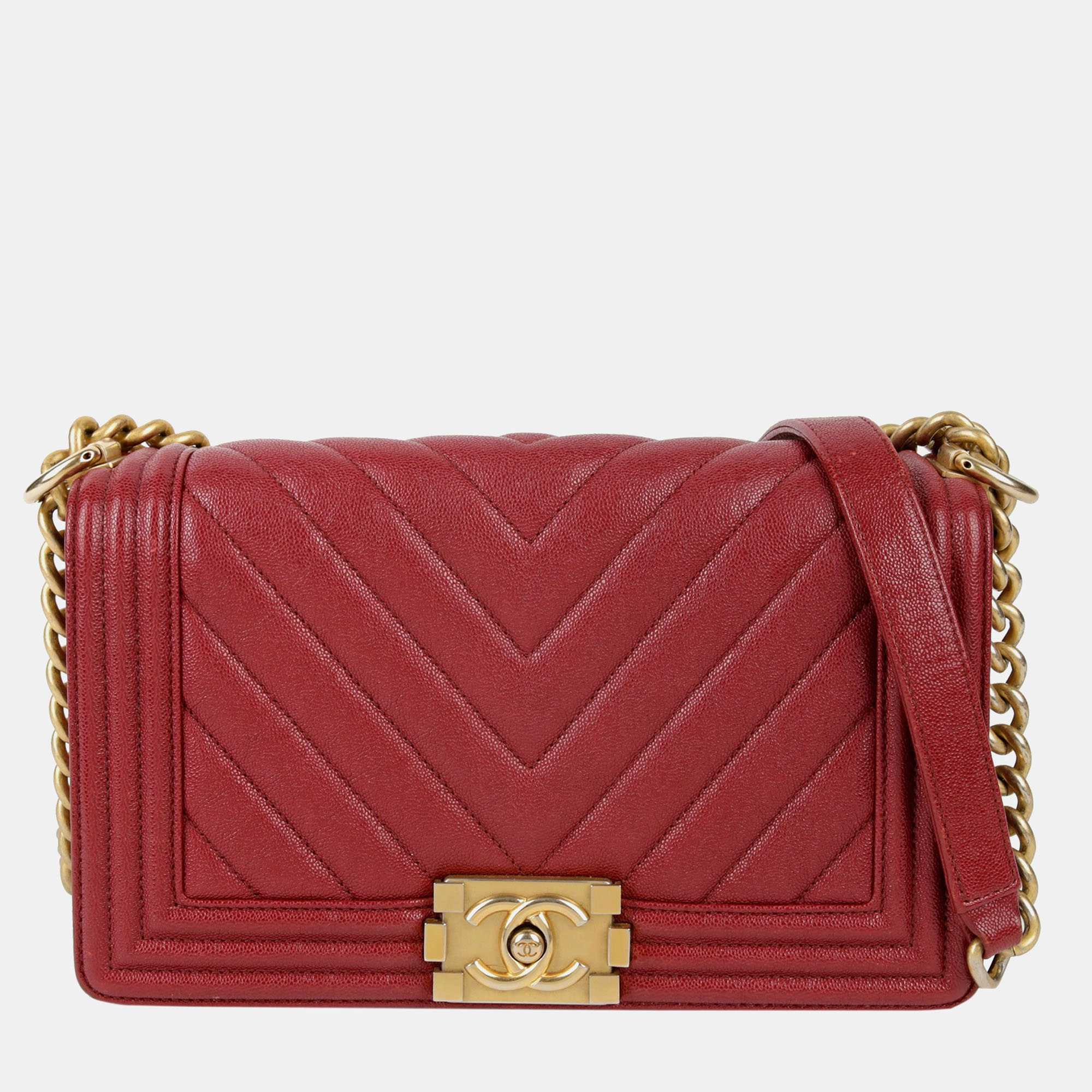 

Chanel Maroon Leather Medium Boy Shoulder Bag, Red