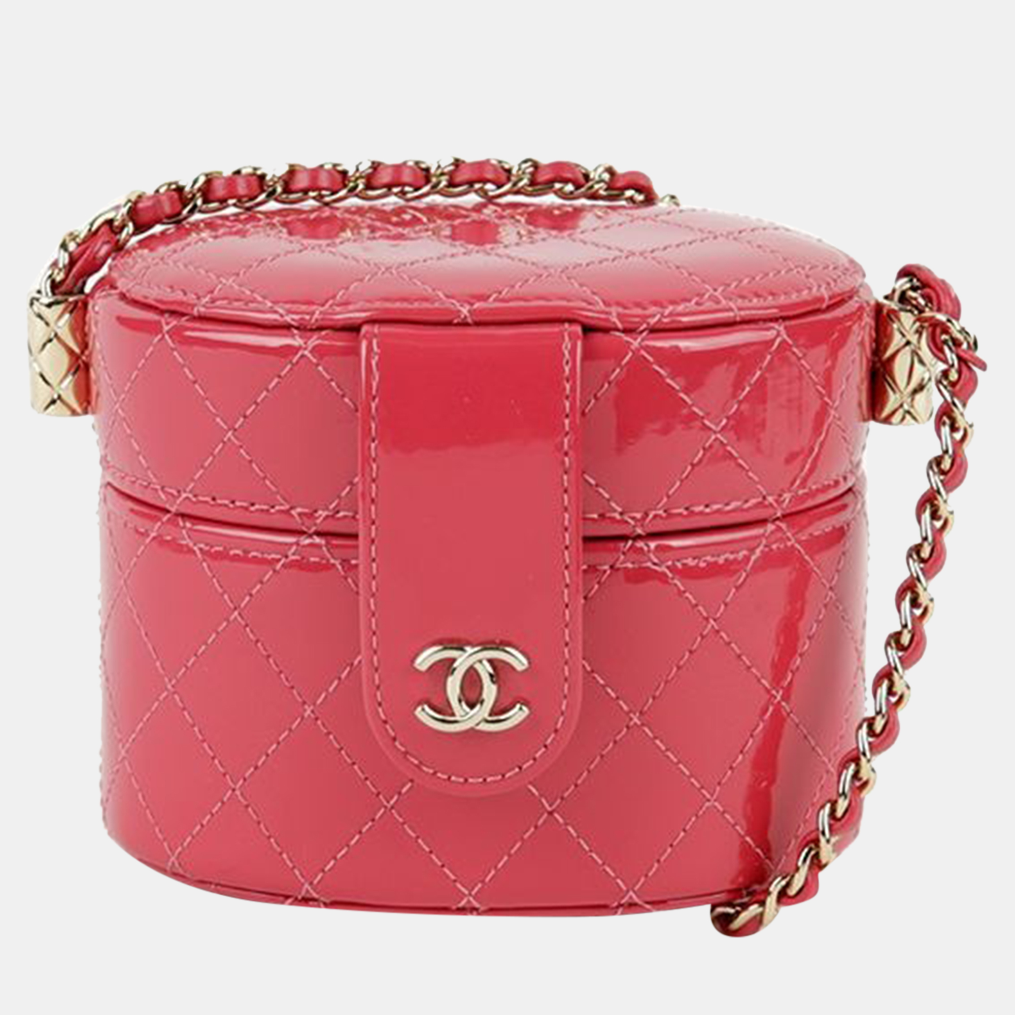 

Chanel Pink Patent Leather Vanity Case Shoulder Bag