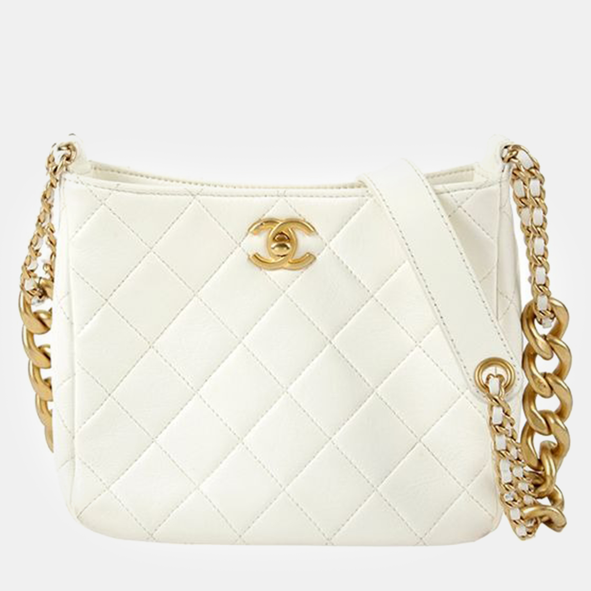 

Chanel White Quilted Leather CC Hobo Bag