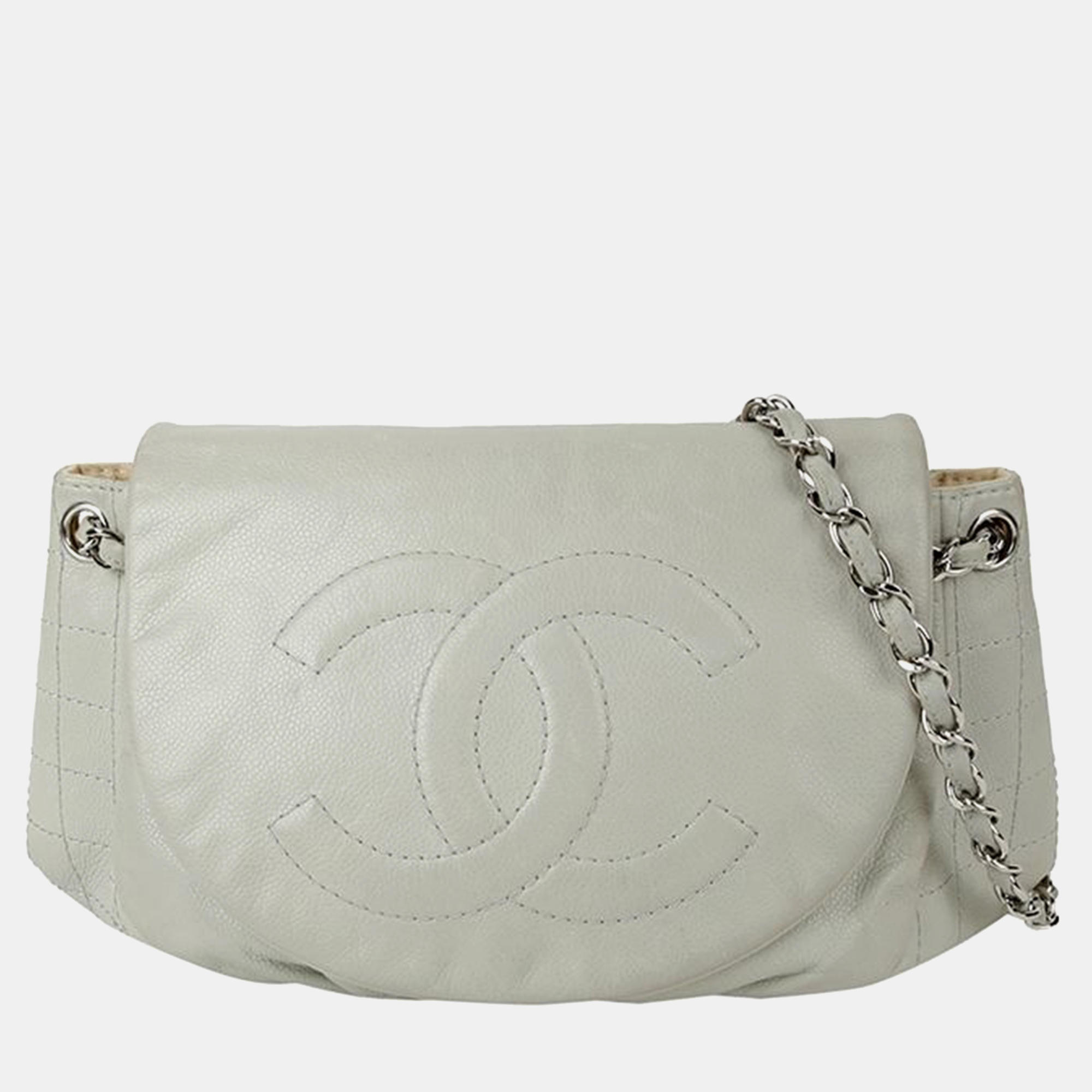 

Chanel Grey Leather CC Half Moon Flap Bag