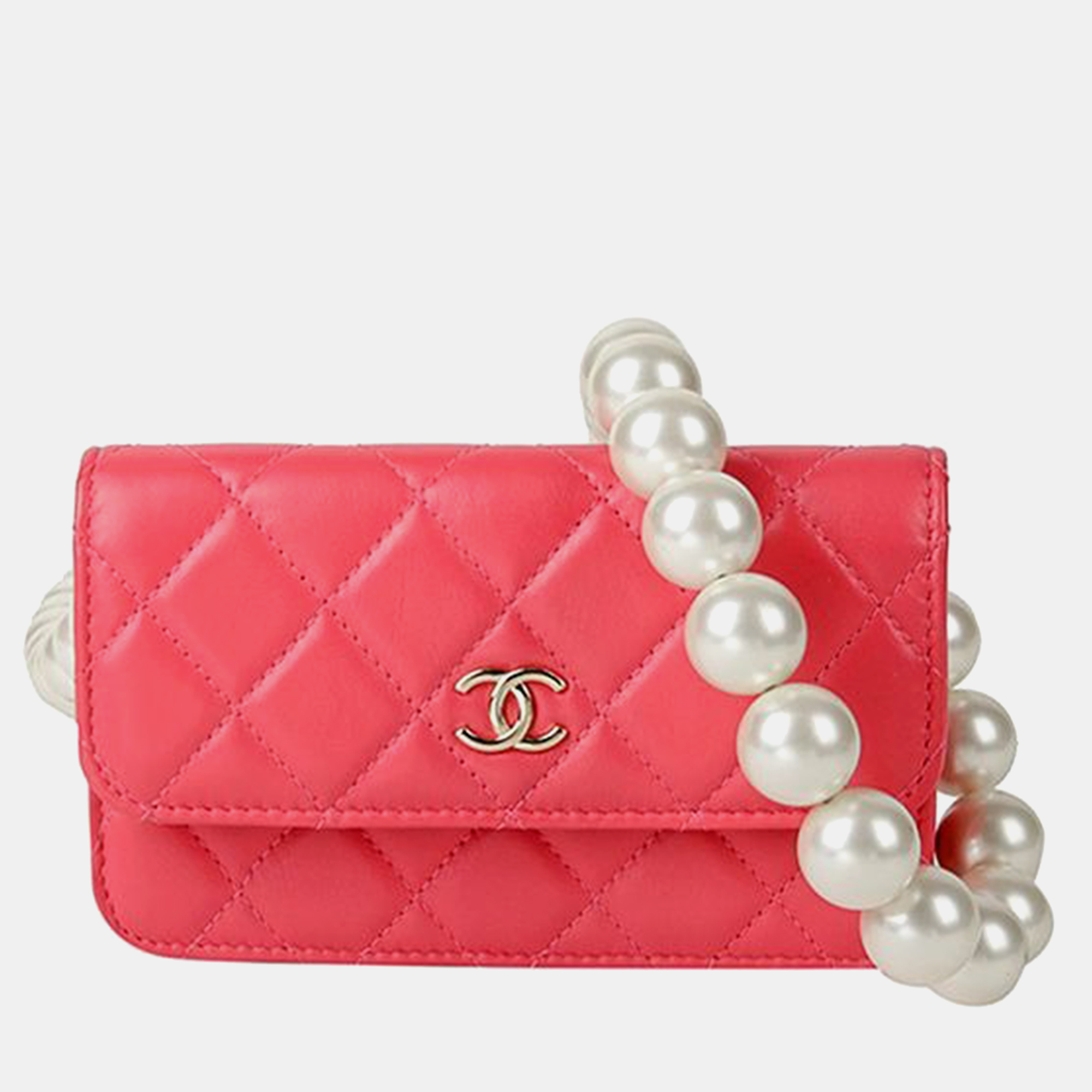 

Chanel Pink Leather Pearl Mini Wallet On Chain