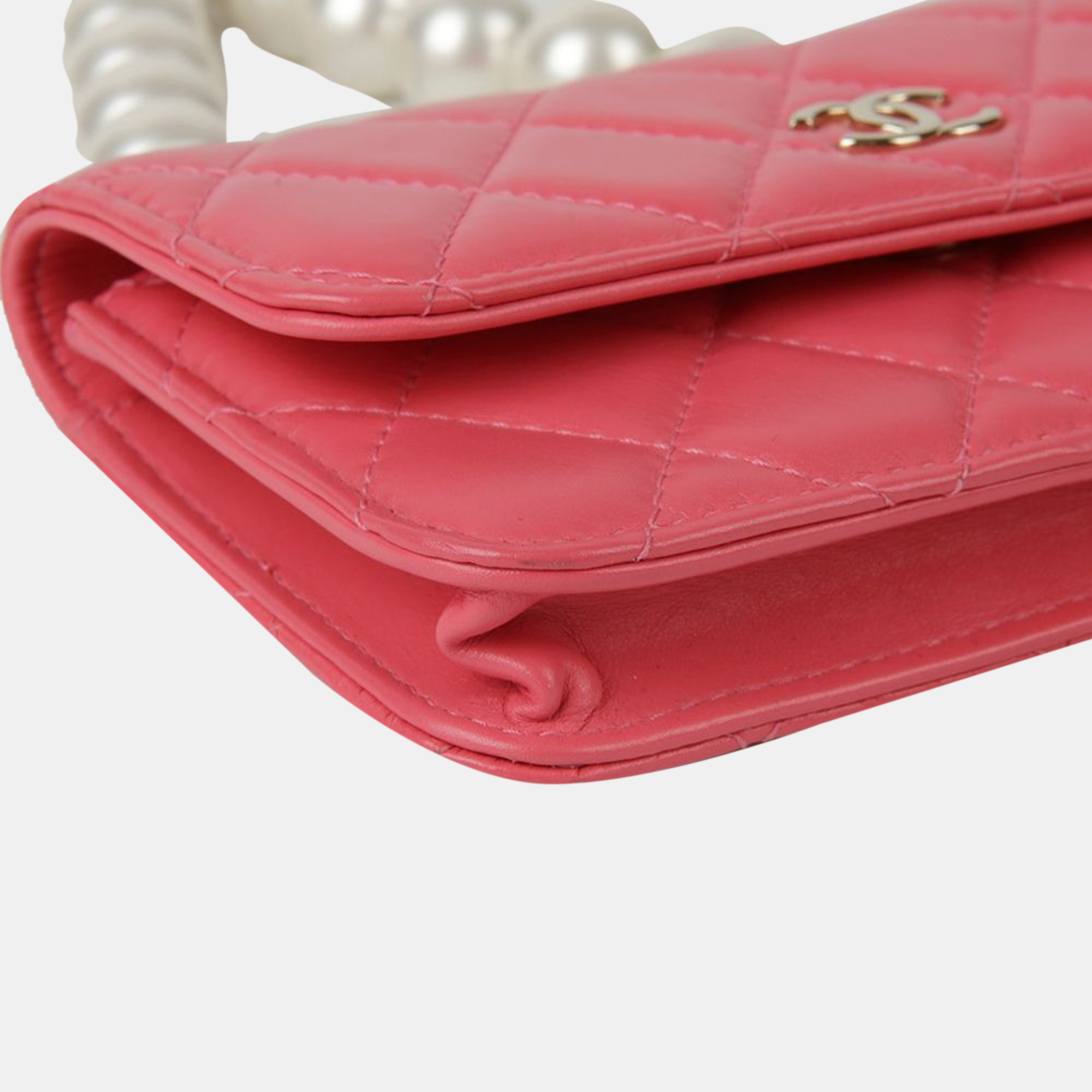Chanel Pink Leather Pearl Mini Wallet On Chain 