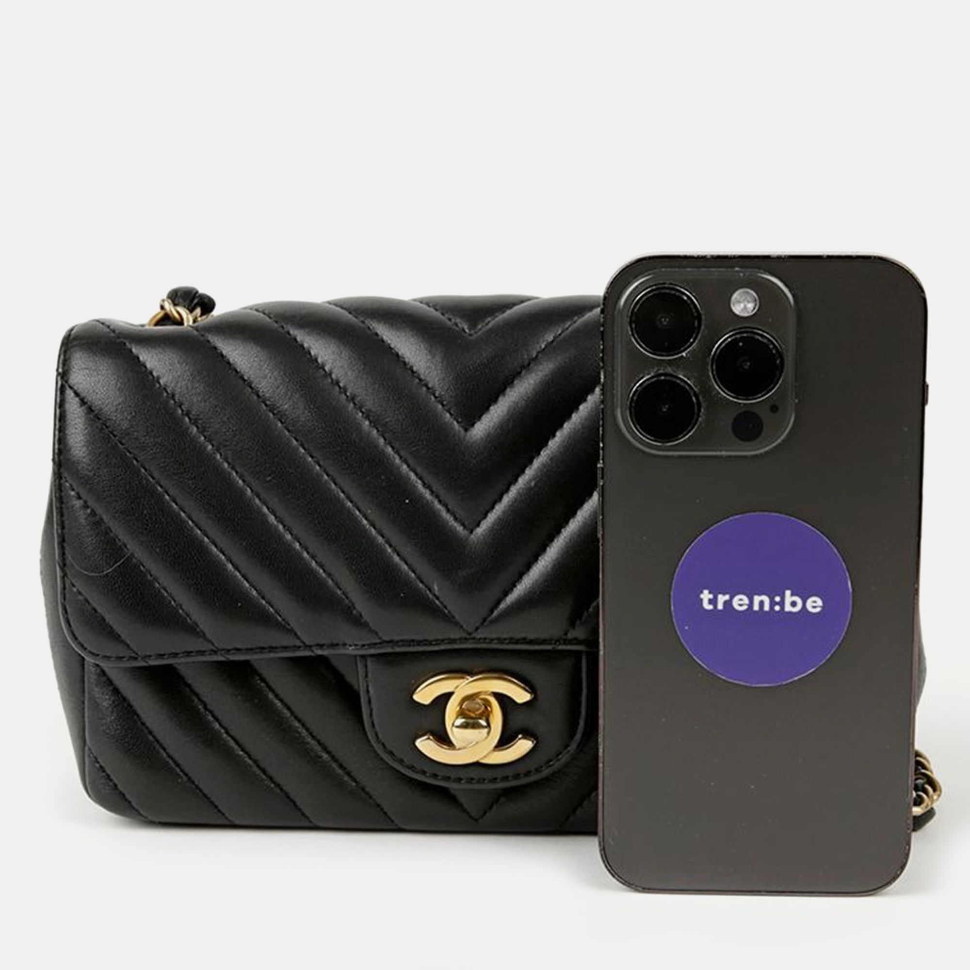 Chanel Black Chevron Lambskin Leather Mini Classic Single Flap Shoulder Bag 