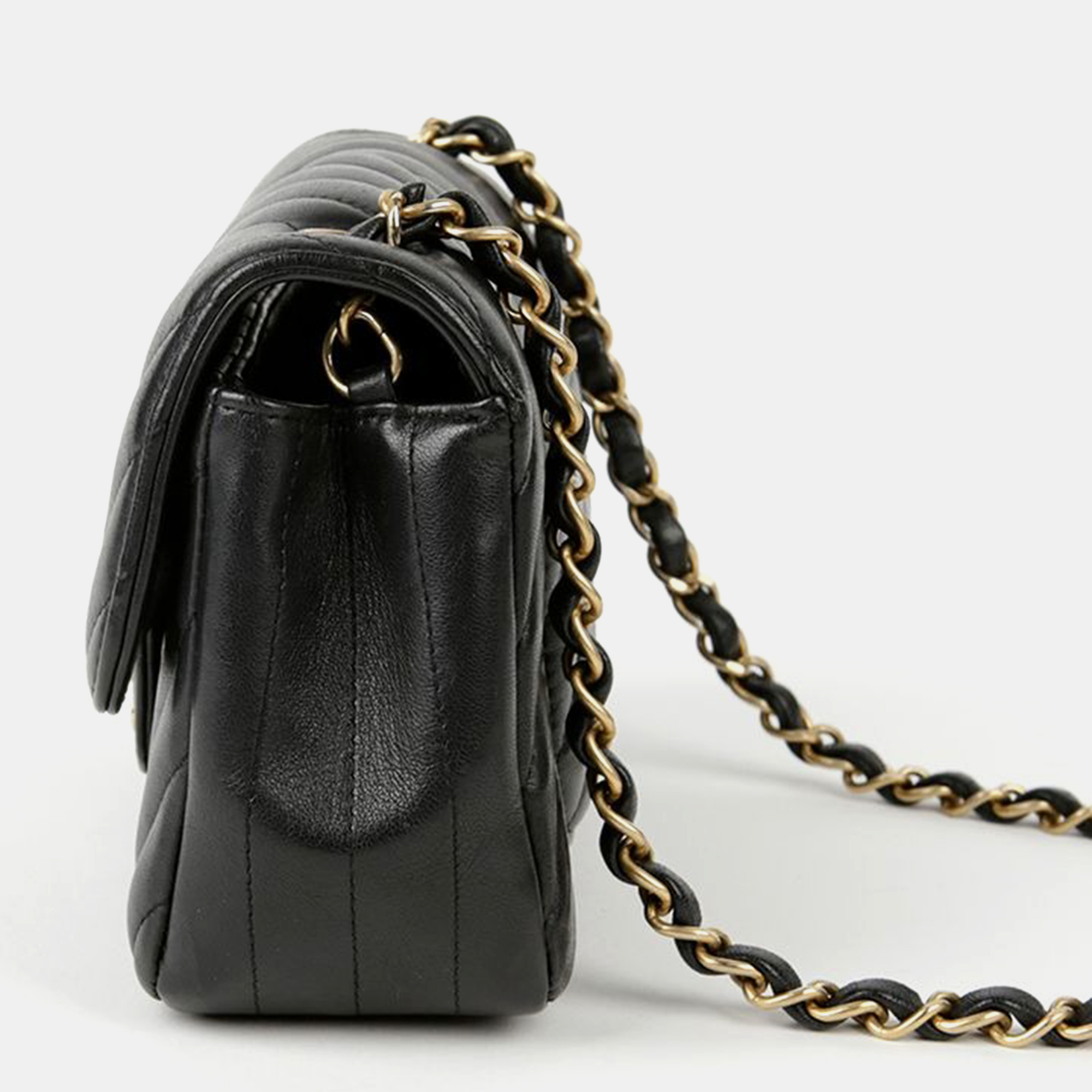 Chanel Black Chevron Lambskin Leather Mini Classic Single Flap Shoulder Bag 