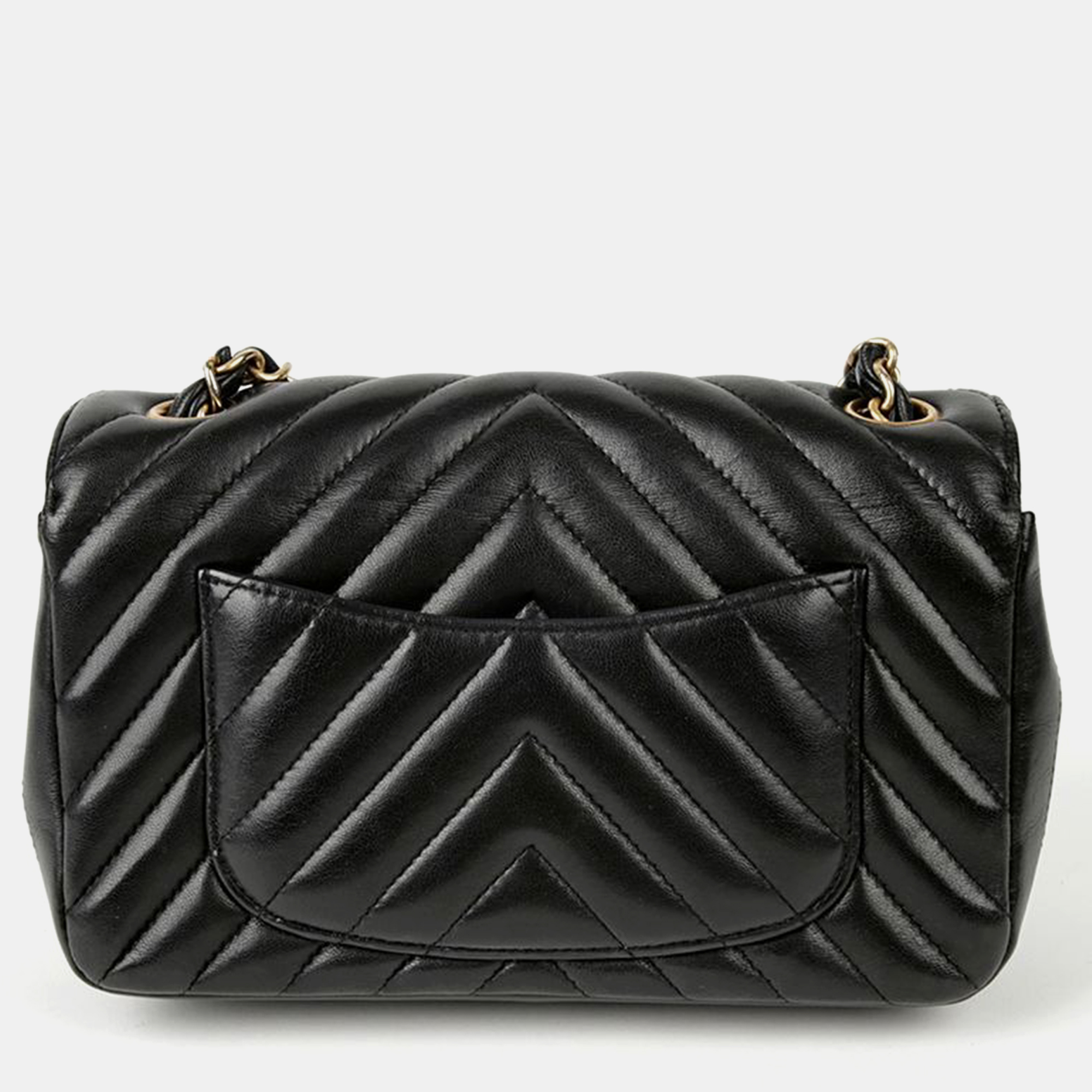 Chanel Black Chevron Lambskin Leather Mini Classic Single Flap Shoulder Bag 
