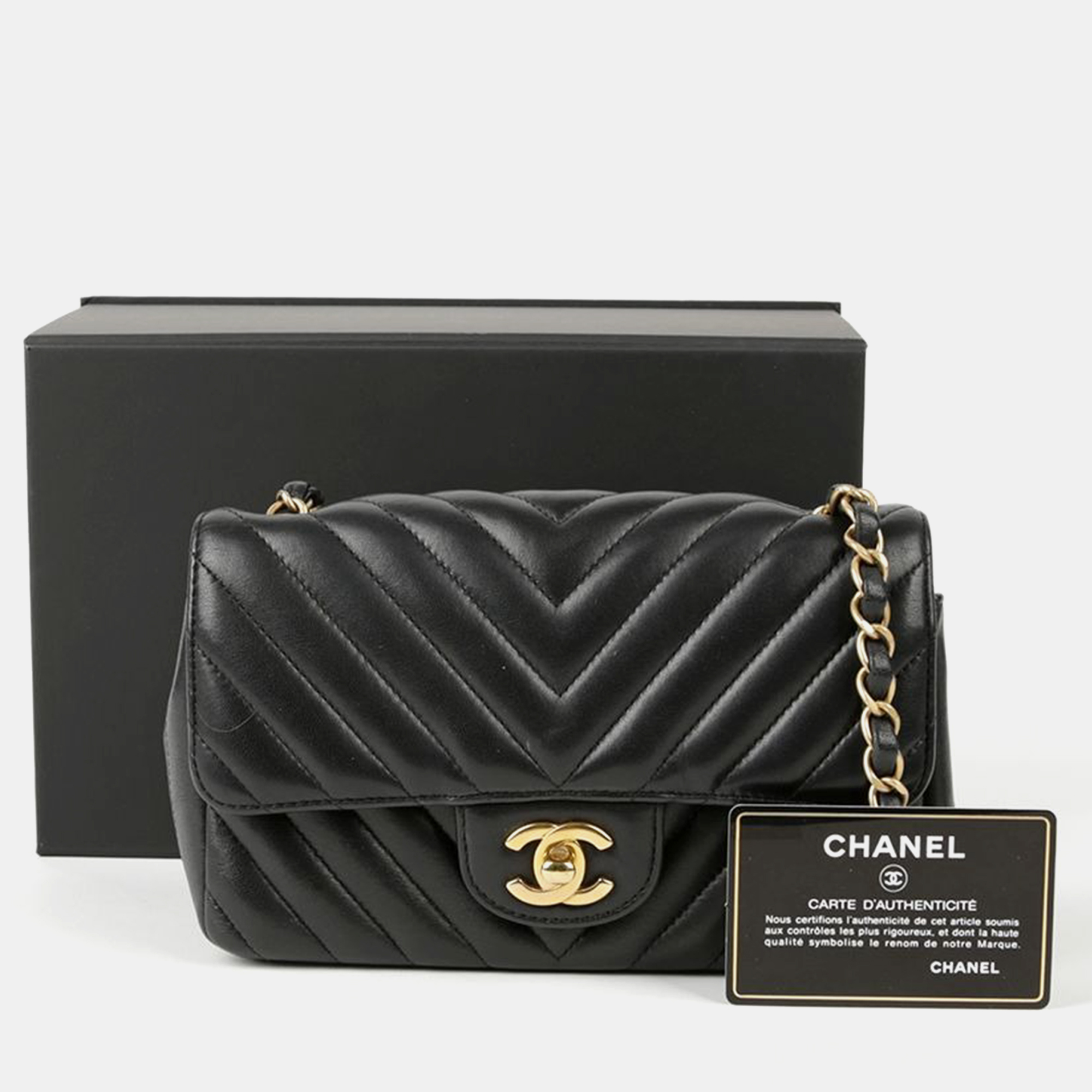 Chanel Black Chevron Lambskin Leather Mini Classic Single Flap Shoulder Bag 