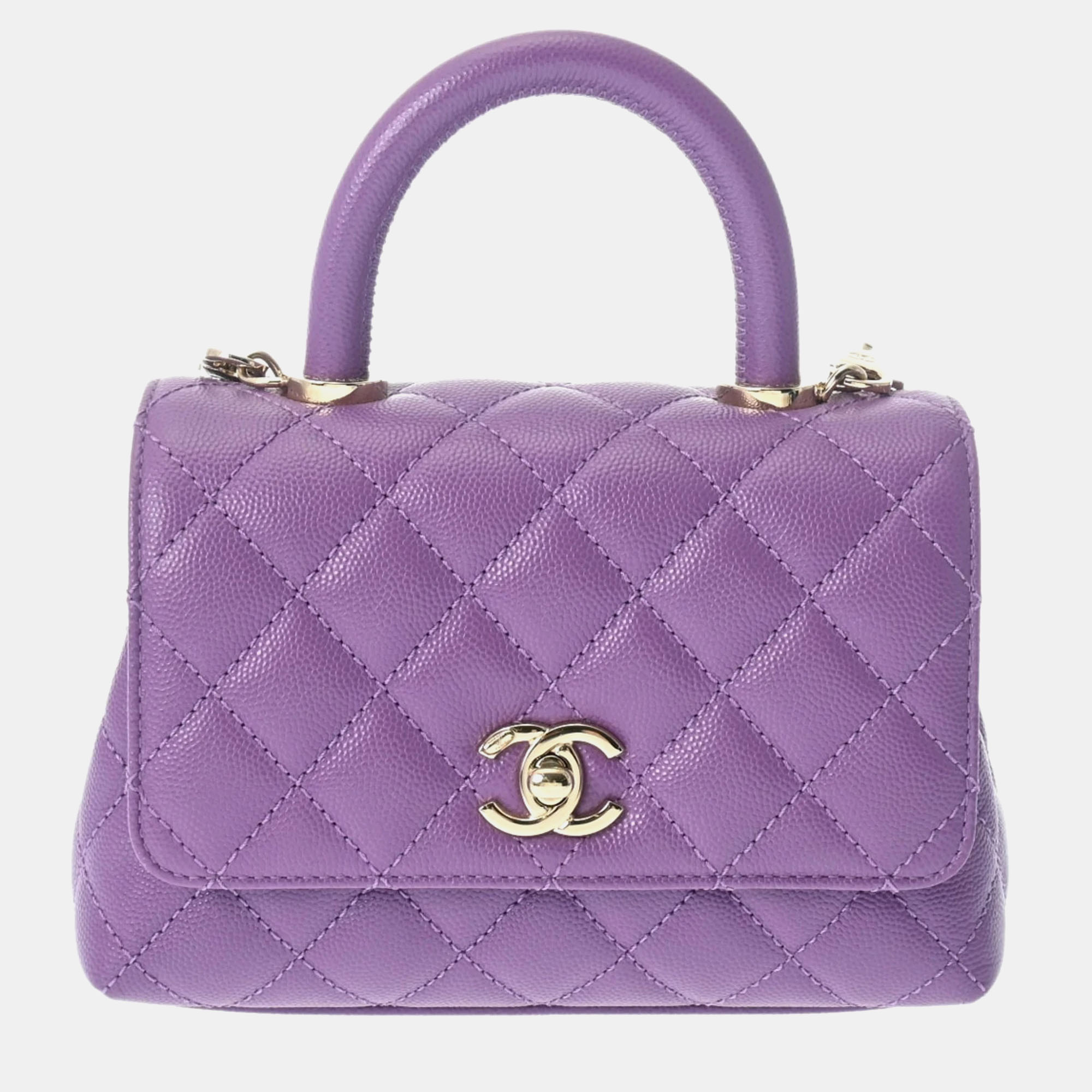 

Chanel Purple Leather Mini Coco Handle Top Handle Bag