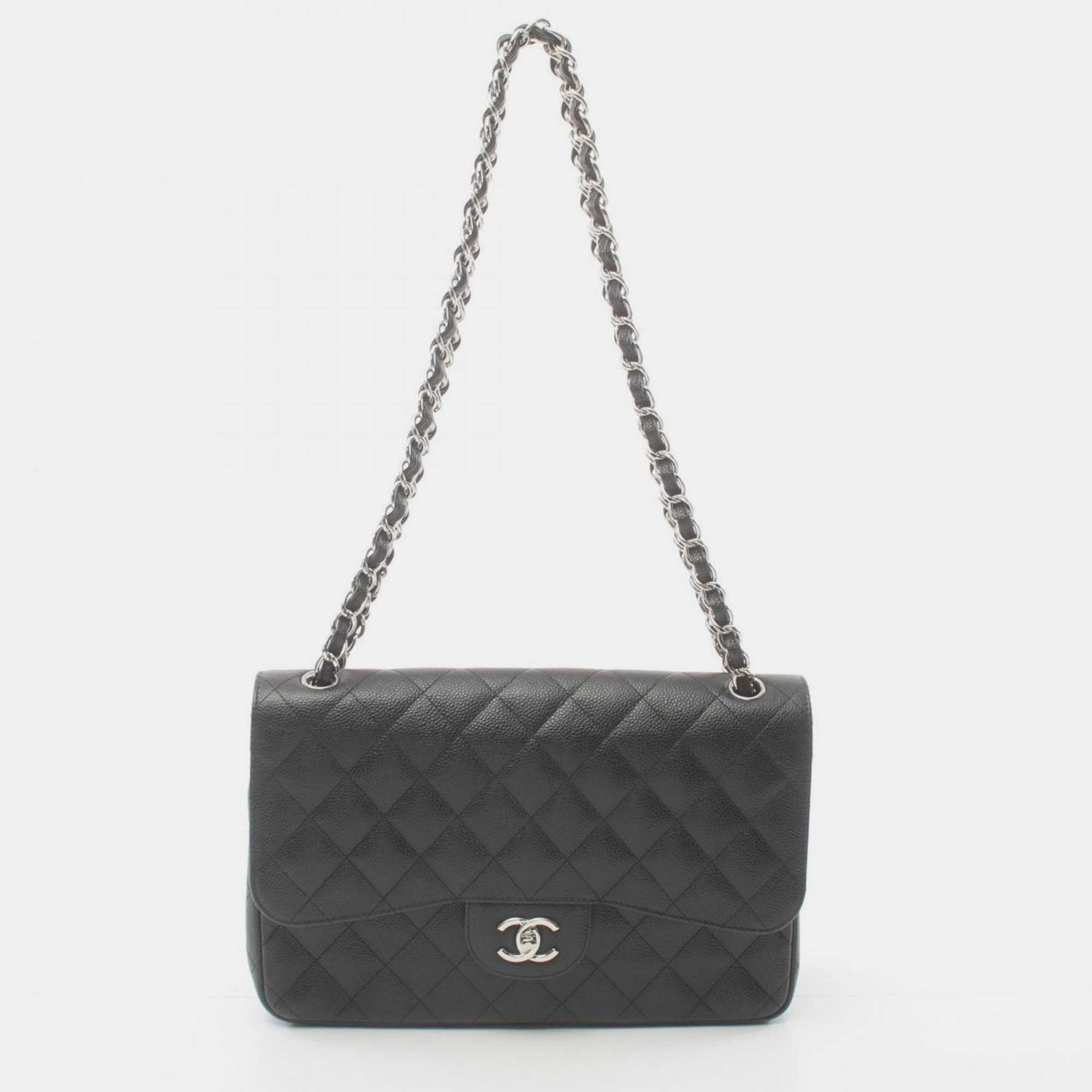 

Chanel Black Caviar Leather Jumbo Classic Double Flap Shoulder Bags