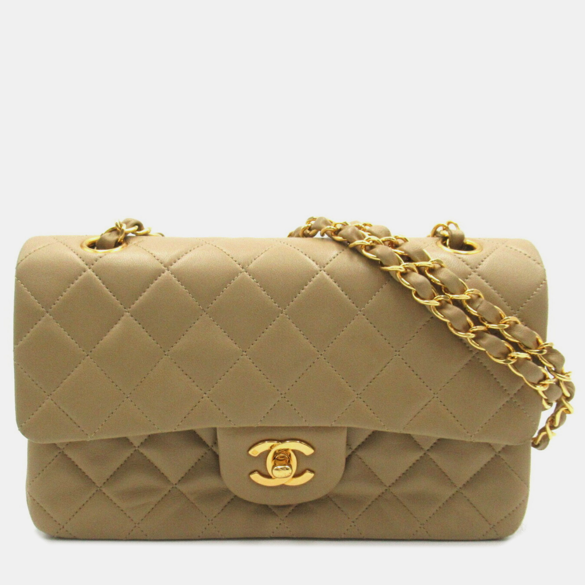 

Chanel Beige Lambskin Leather  Classic Double Flap Shoulder Bag