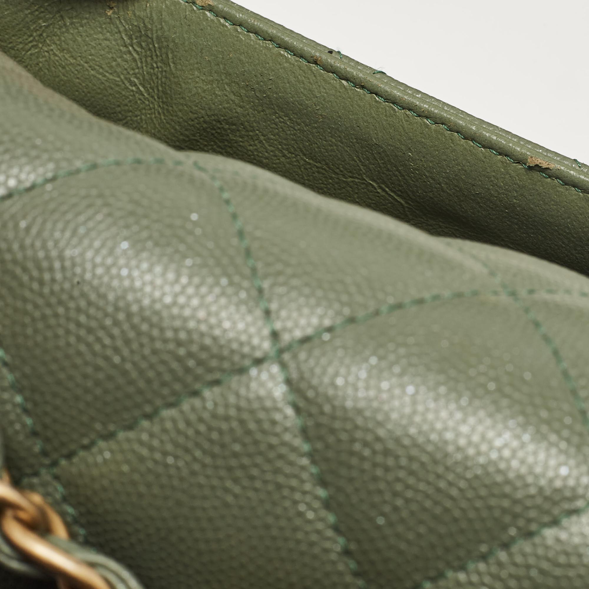 Chanel Green Quilted Caviar Leather Jumbo Classic Double Flap Bag 
