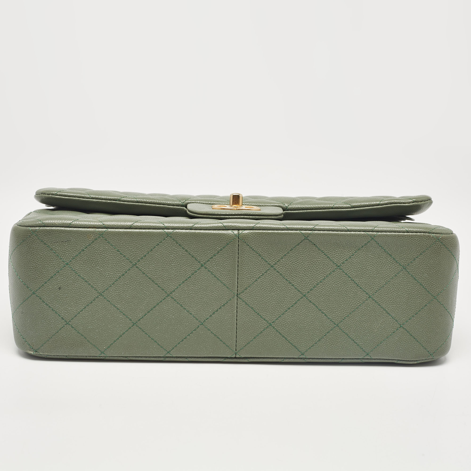 Chanel Green Quilted Caviar Leather Jumbo Classic Double Flap Bag 