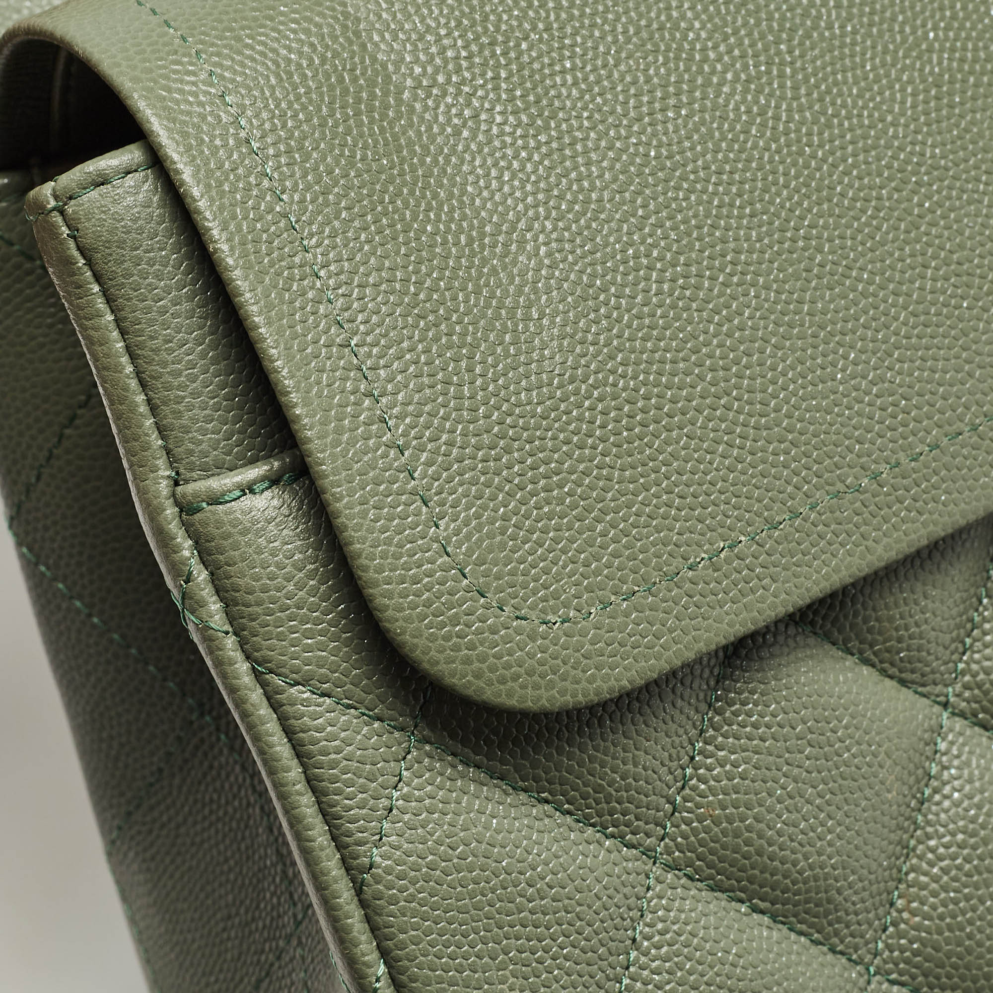 Chanel Green Quilted Caviar Leather Jumbo Classic Double Flap Bag 