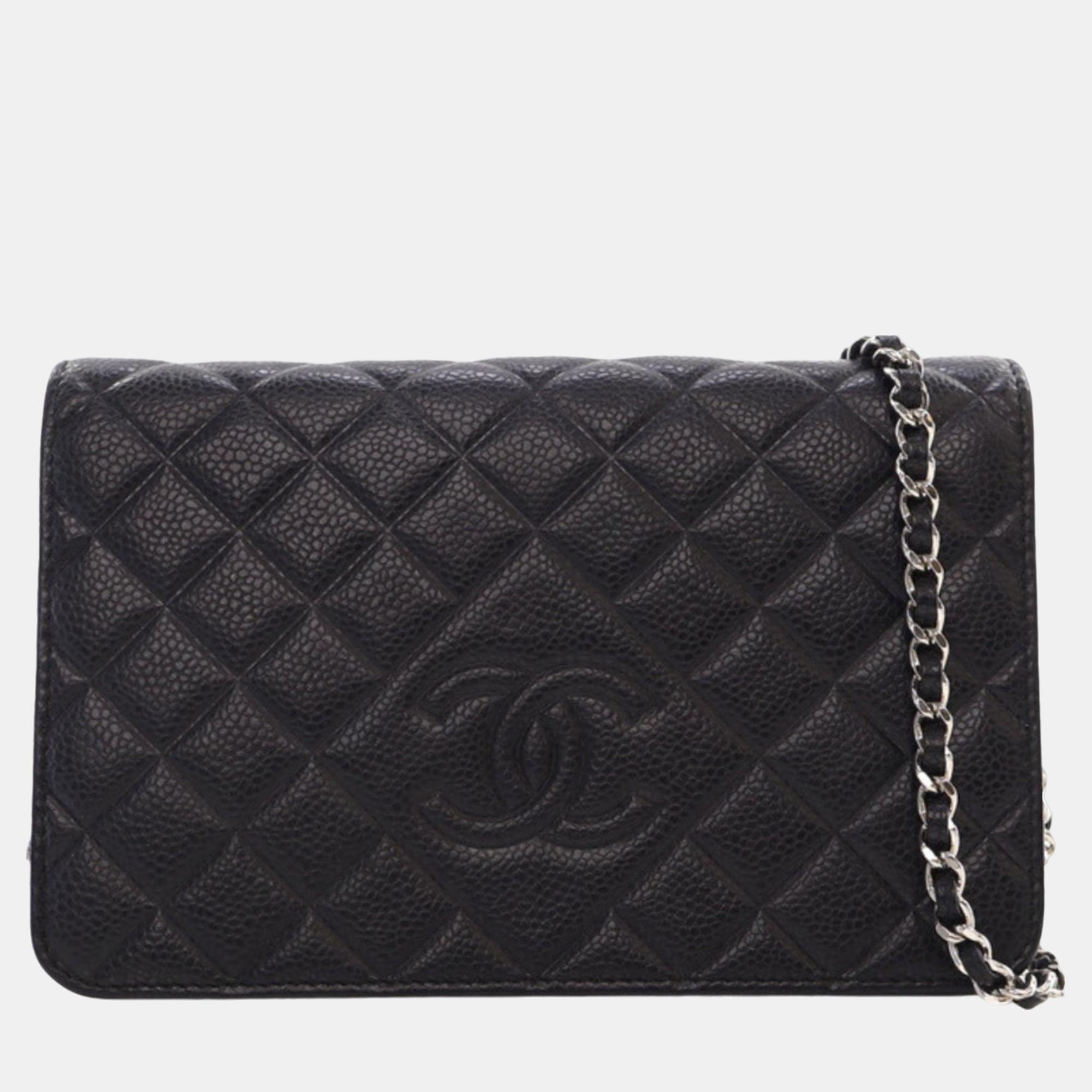 

Chanel Black CC Caviar Leather Diamond Wallet On Chain