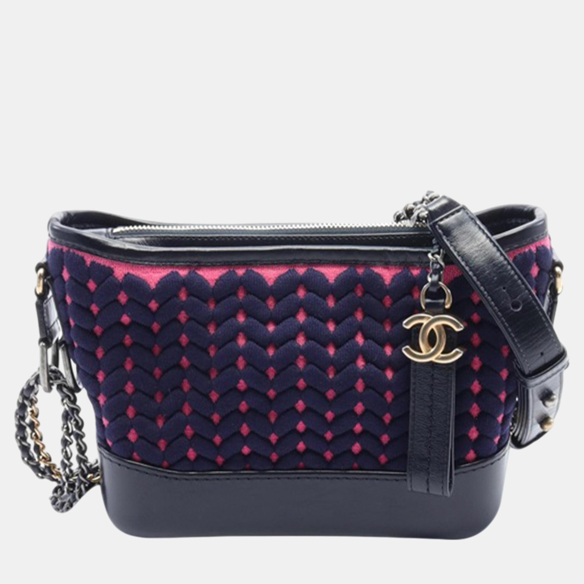 

Chanel Navy Blue/Pink Woven Knit Small Gabrielle Hobo Bag