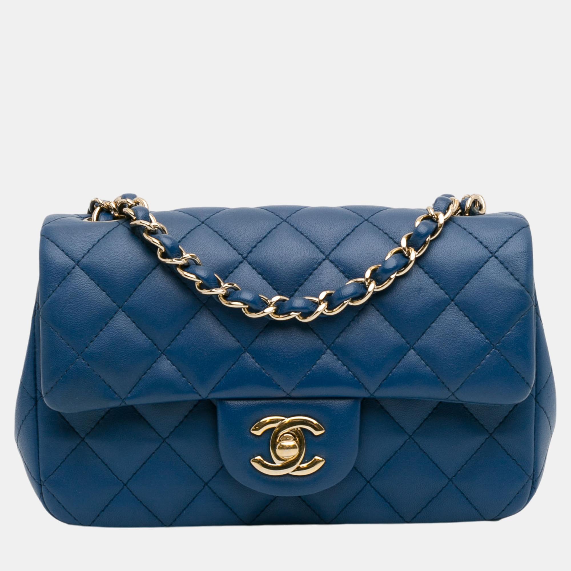 

Chanel Blue Mini Rectangular Classic Lambskin Single Flap