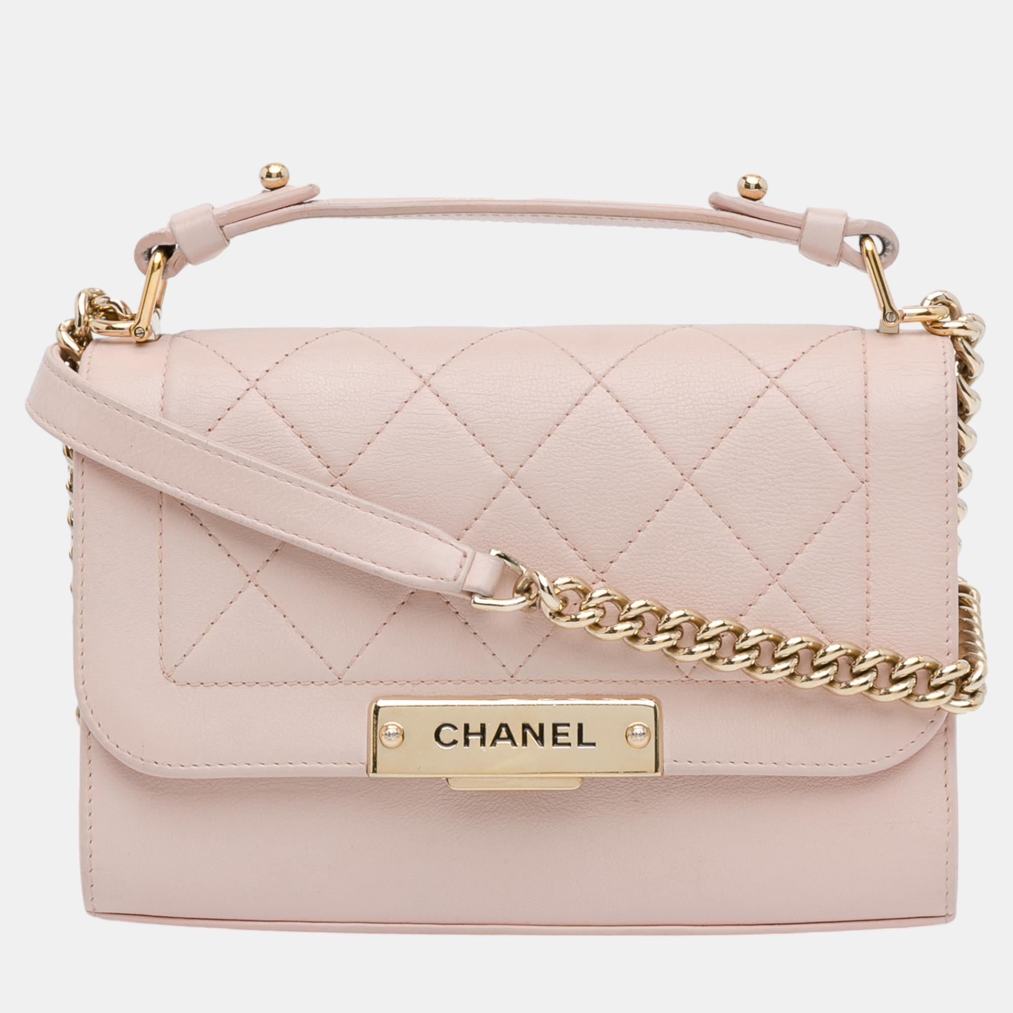 

Chanel Beige Tone Leather Small Label Click Flap Bag, Pink