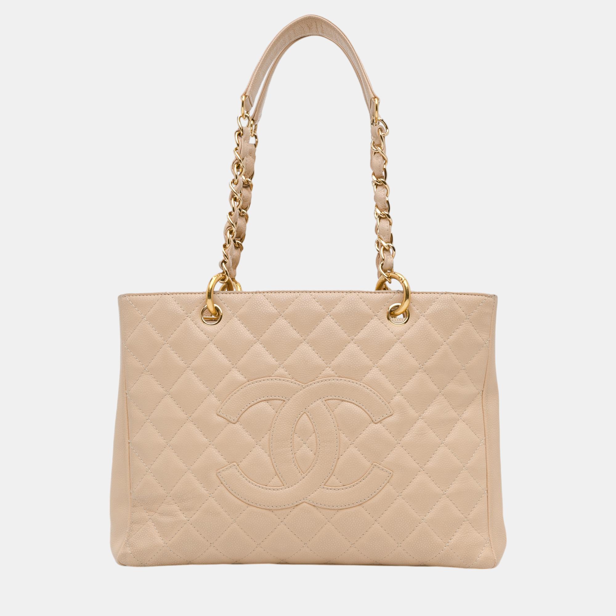 Pre-owned Chanel Beige Caviar Grand Shopping Tote