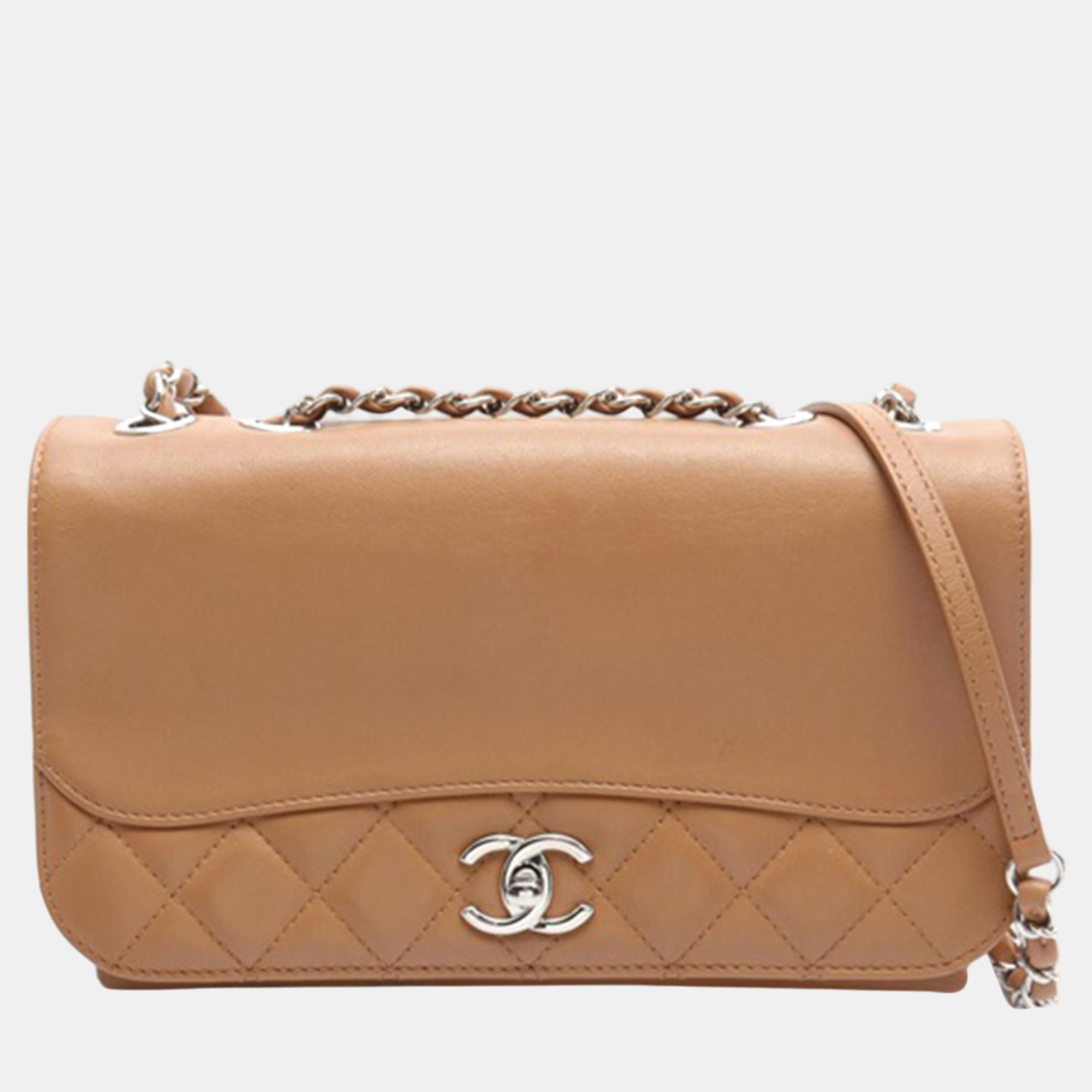 Pre-owned Chanel Brown Small Calfskin Tramezzo Flap