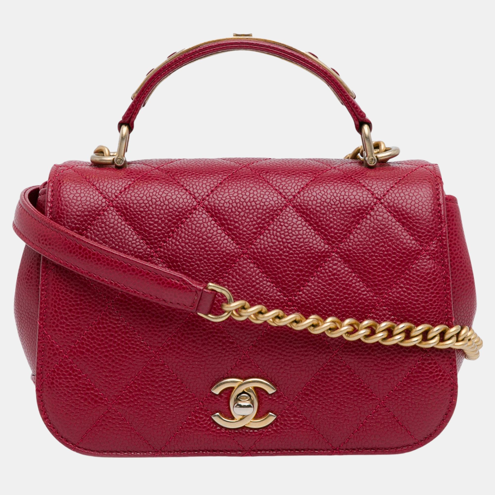 

Chanel Red Mini Caviar Carry Around Flap