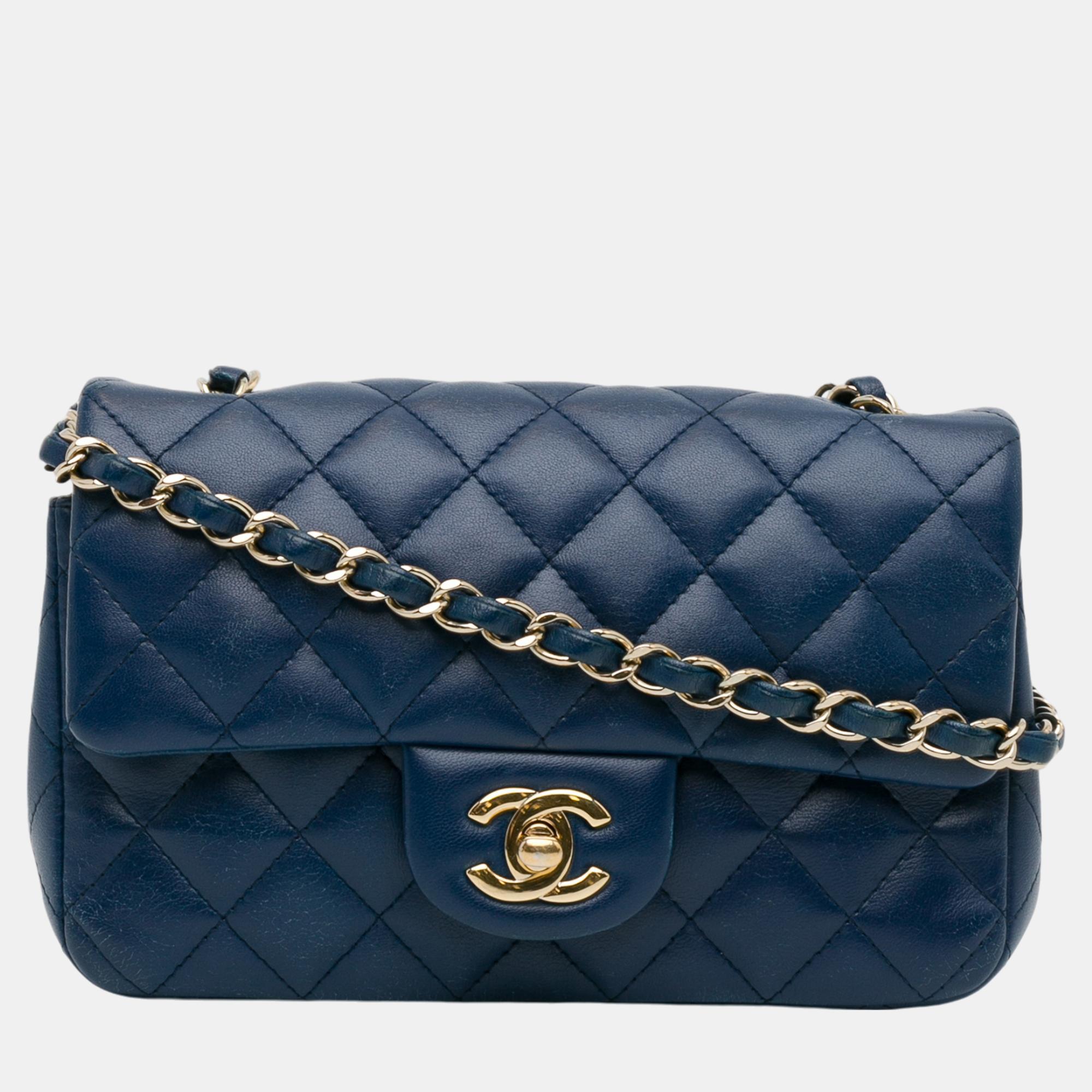 

Chanel Blue Mini Rectangular Classic Lambskin Single Flap