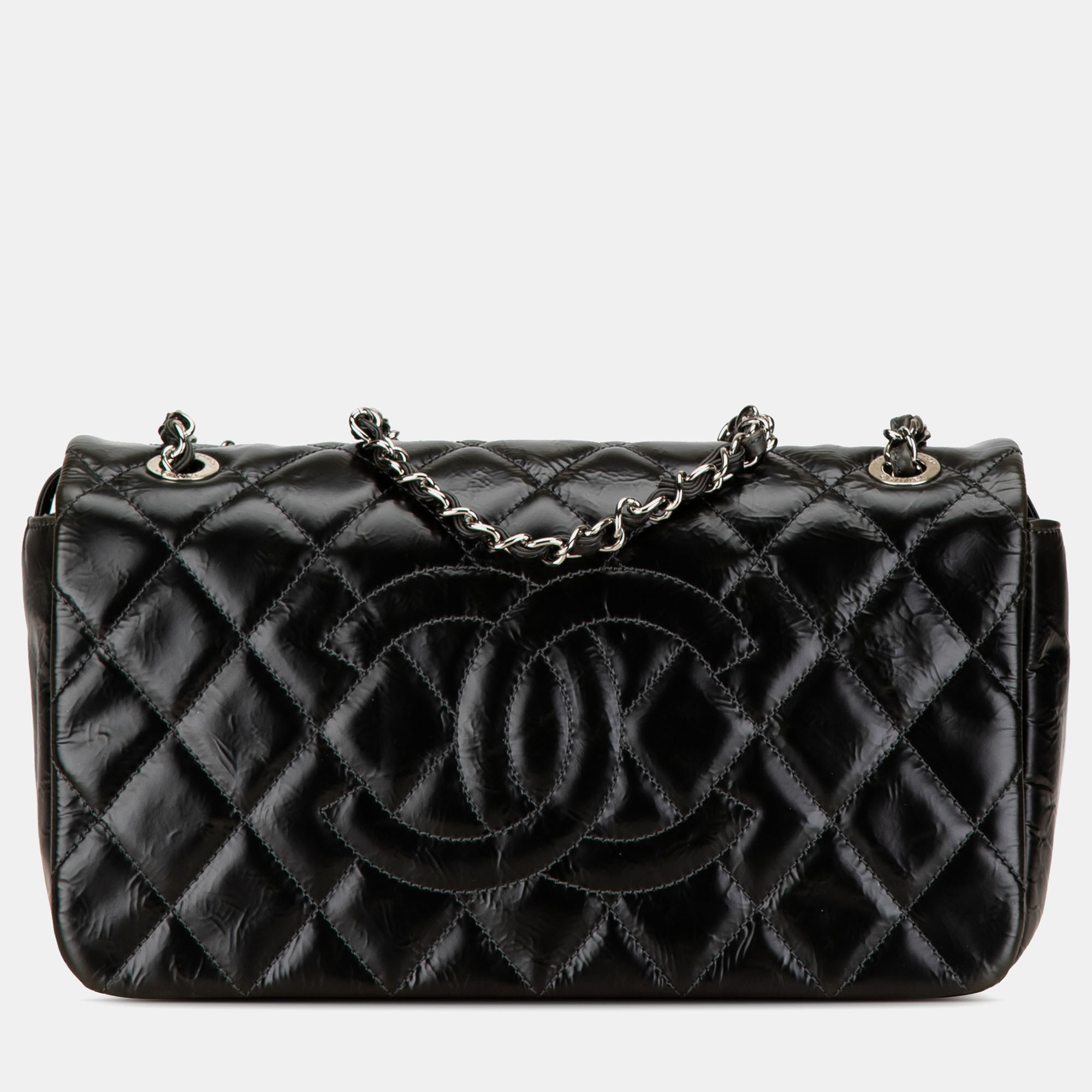 

Chanel CC Quilted Glazed Calfskin Flap, Black