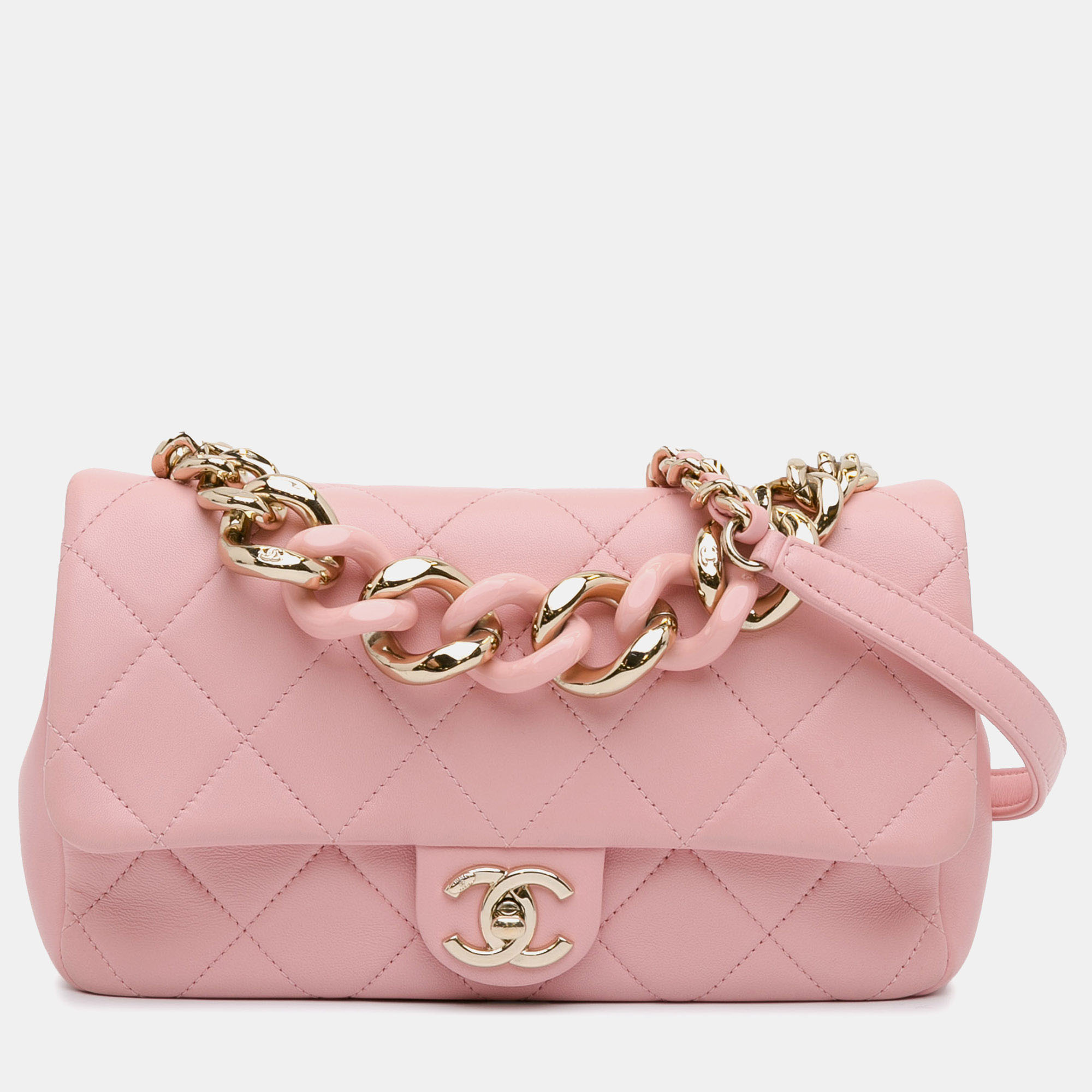 

Chanel Medium Lambskin Elegant Chain Single Flap, Pink