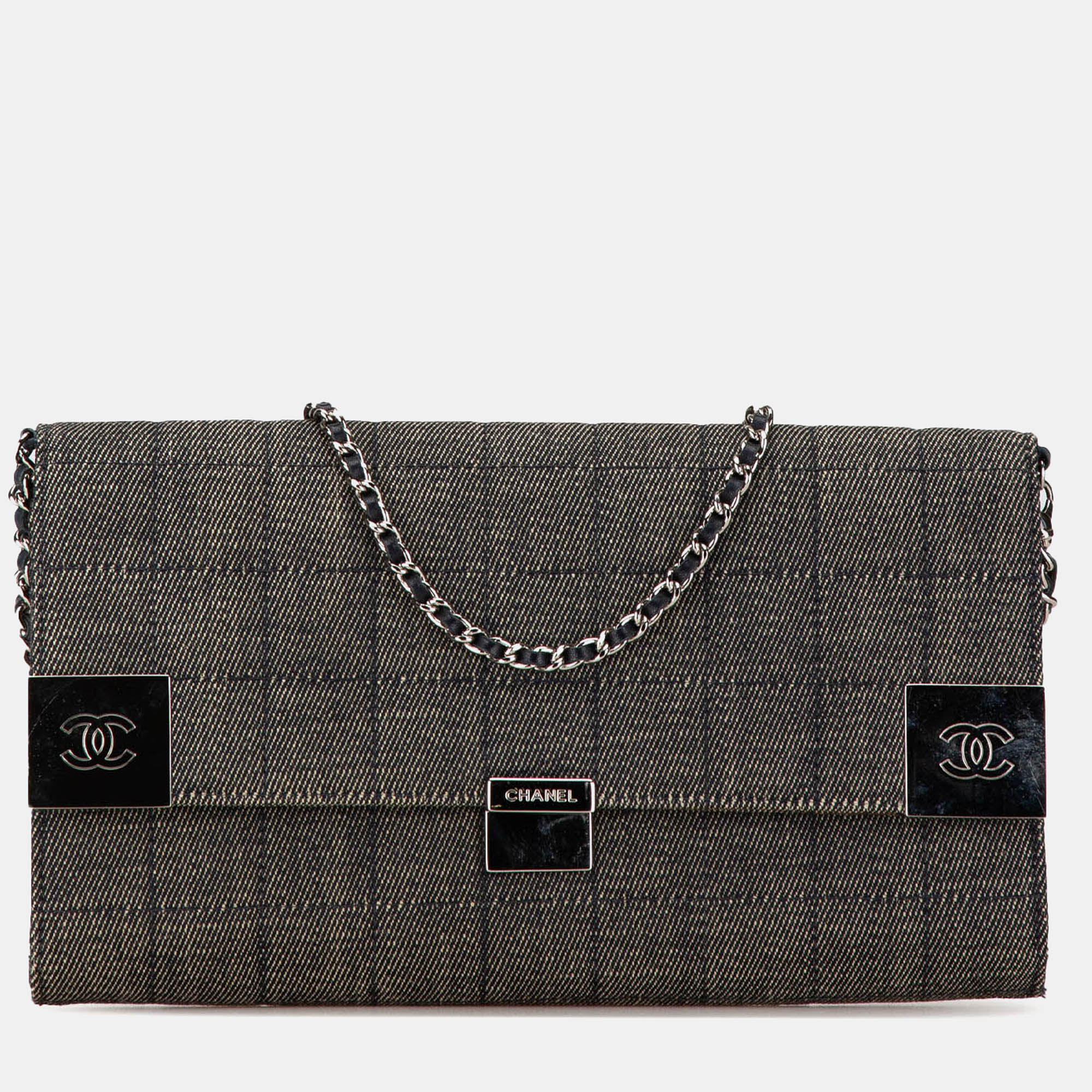 

Chanel Grey Denim Choco Bar Chain Flap Bag