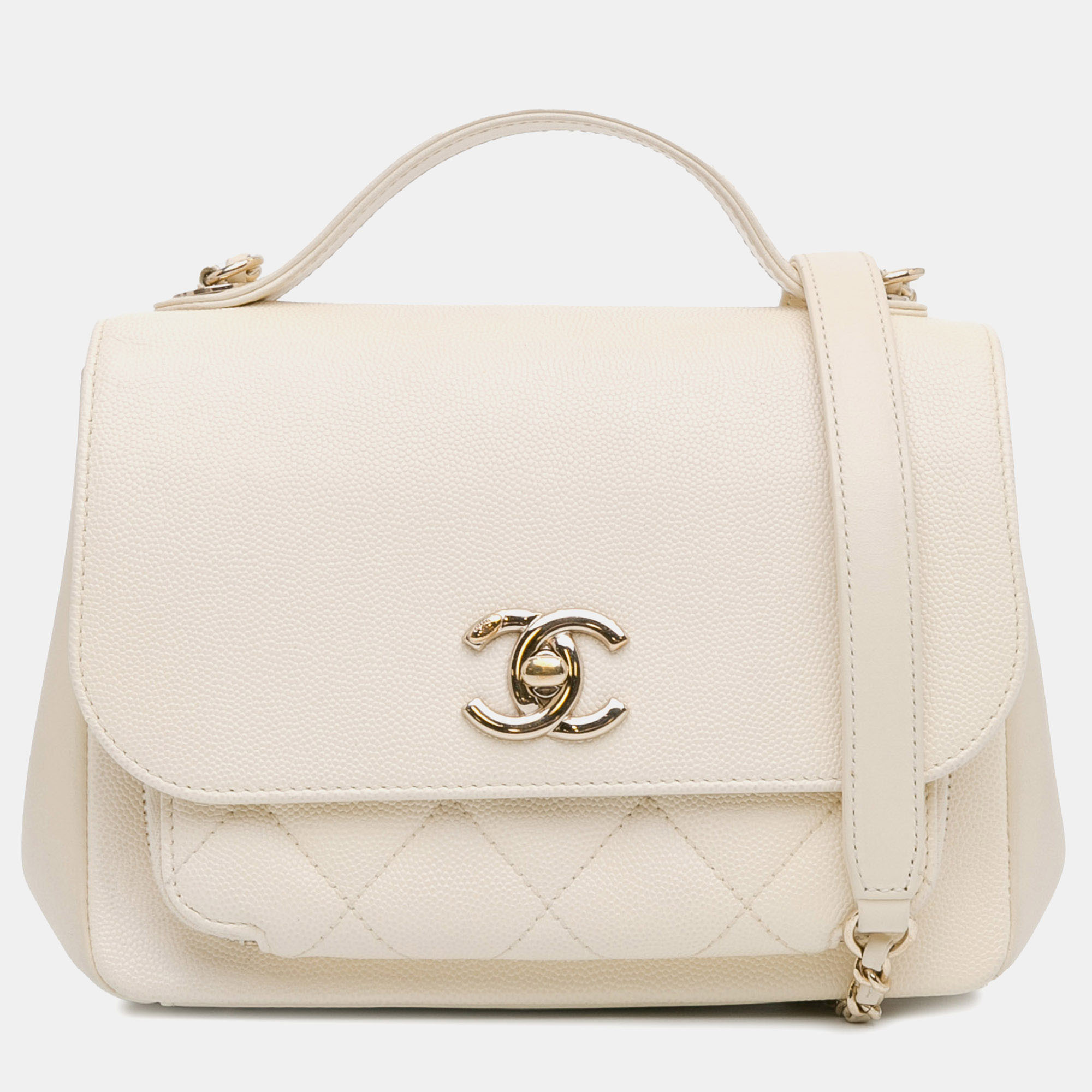 

Chanel Ivory Tone Caviar Leather Business Affinity Top Handle Flap Bag, Cream