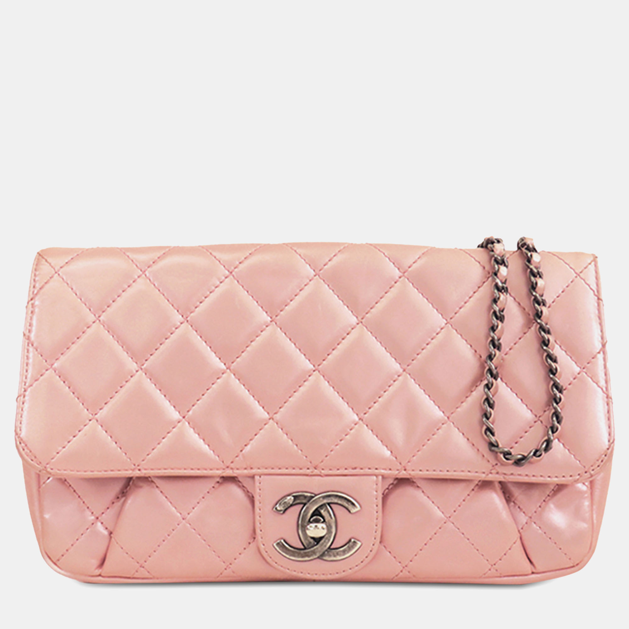 

Chanel Pink Quilted Calfskin Medium Coco Pleats Chain Flap Bag