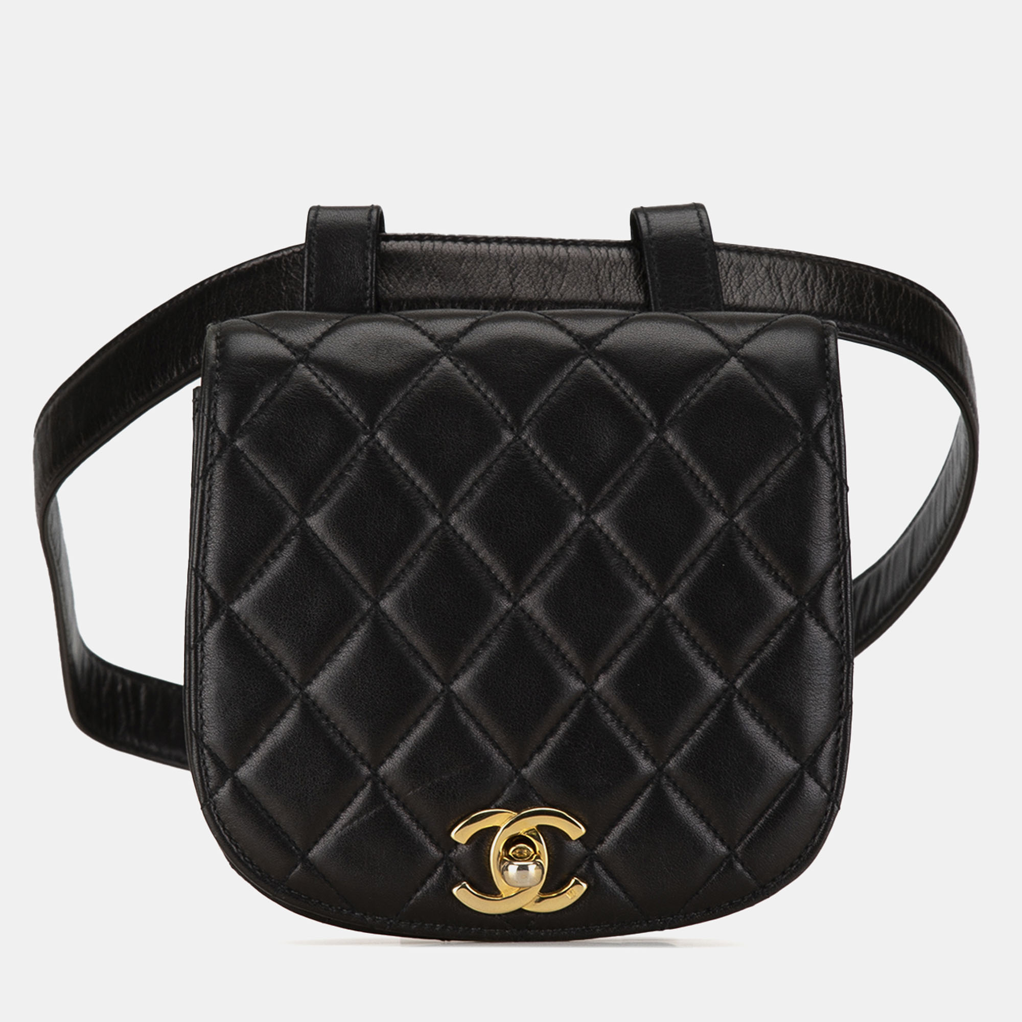 Pre-owned Chanel Cc Quilted Lambskin Belt Bag In Black