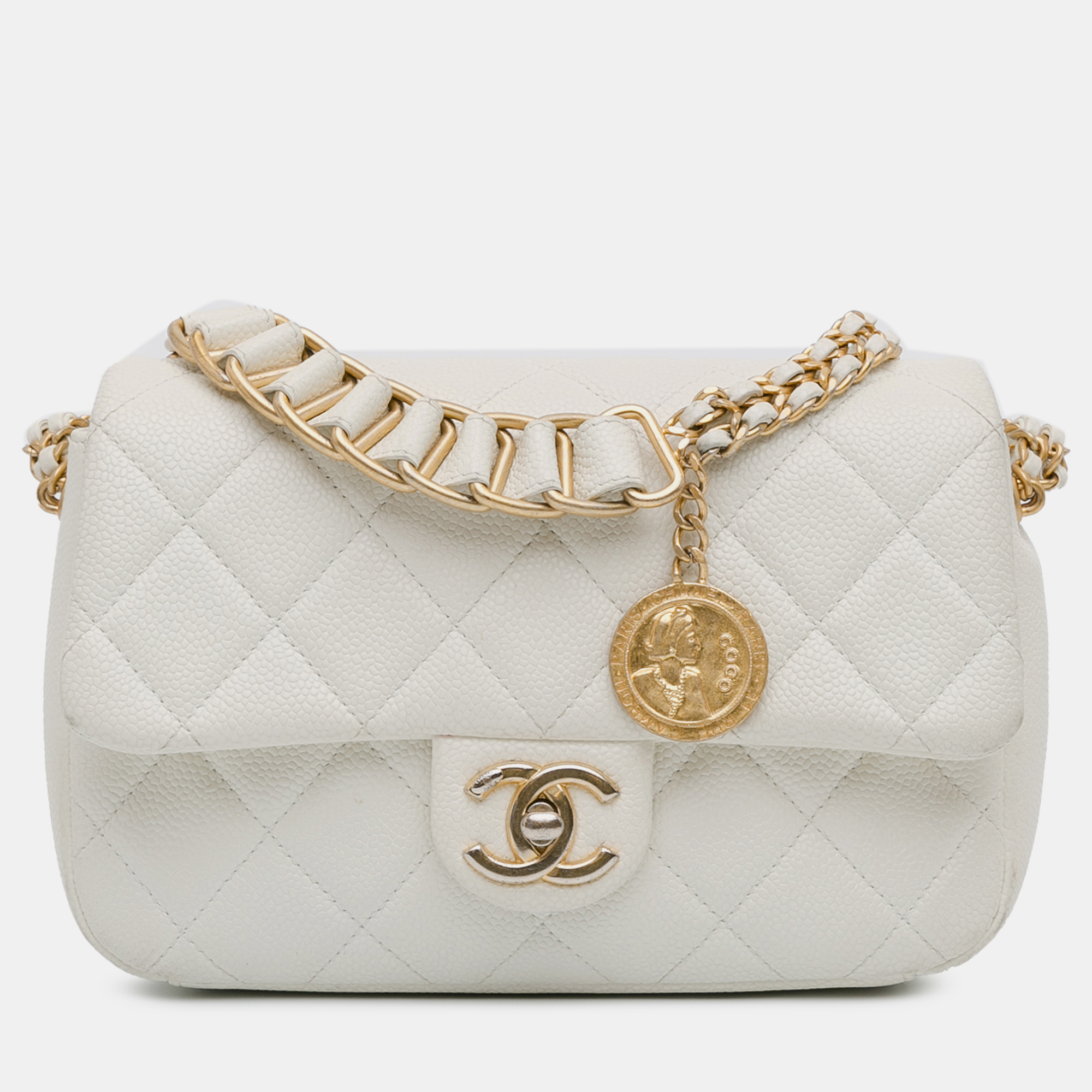 

Chanel Ivory Leather Mini Chain Soul Flap Bag, White