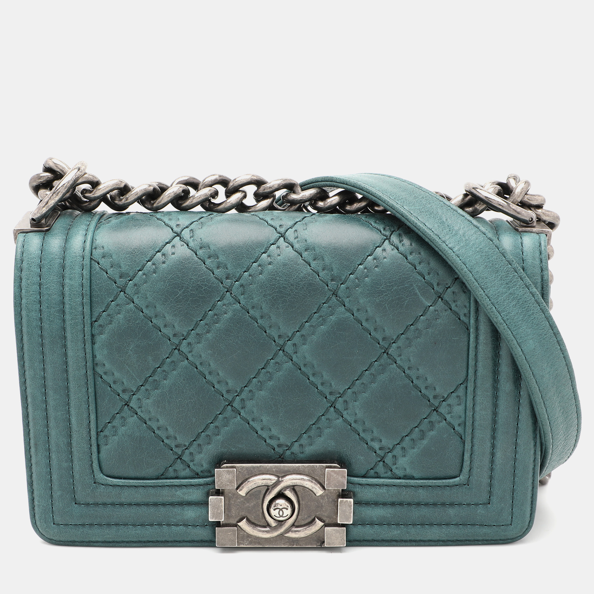 

Chanel Blue Quilted Leather Double Stitch Small Boy Bag