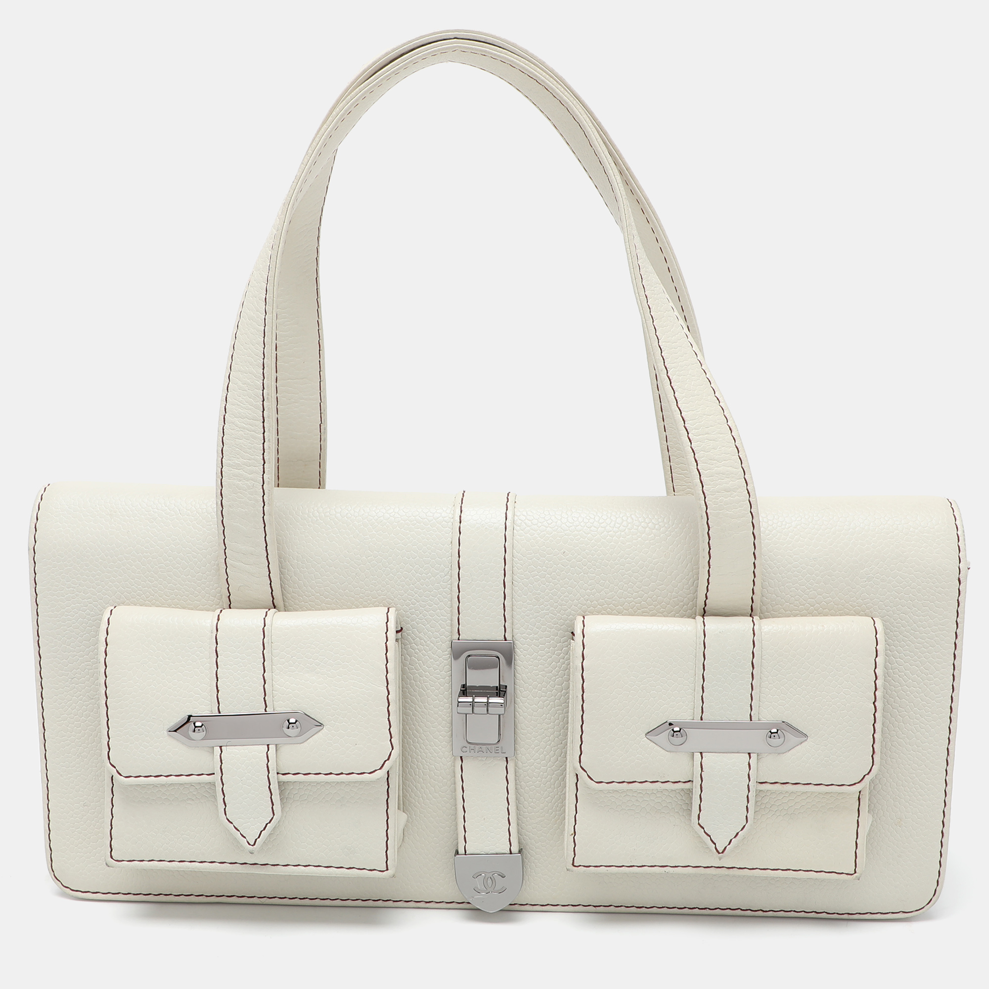 

Chanel Off White Leather Double Pocket Bag