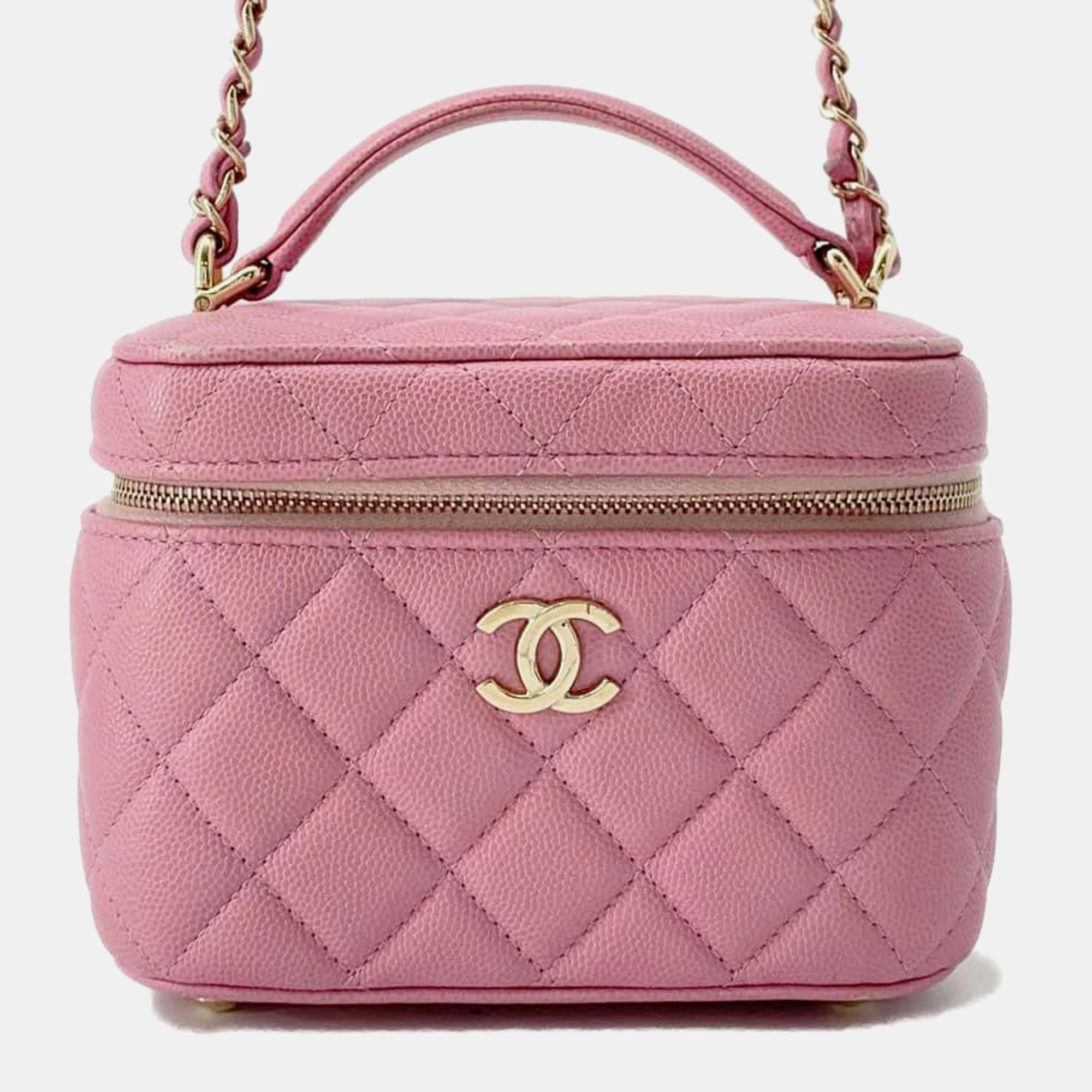 Pre-owned Chanel Pink Caviar Leather Vanity Case Shoulder Bag