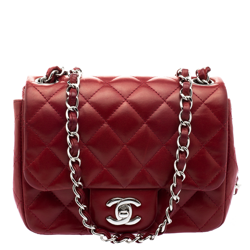 مملوكة مسبقًا Chanel Red Quilted Leather Mini Square Classic Flap Bag