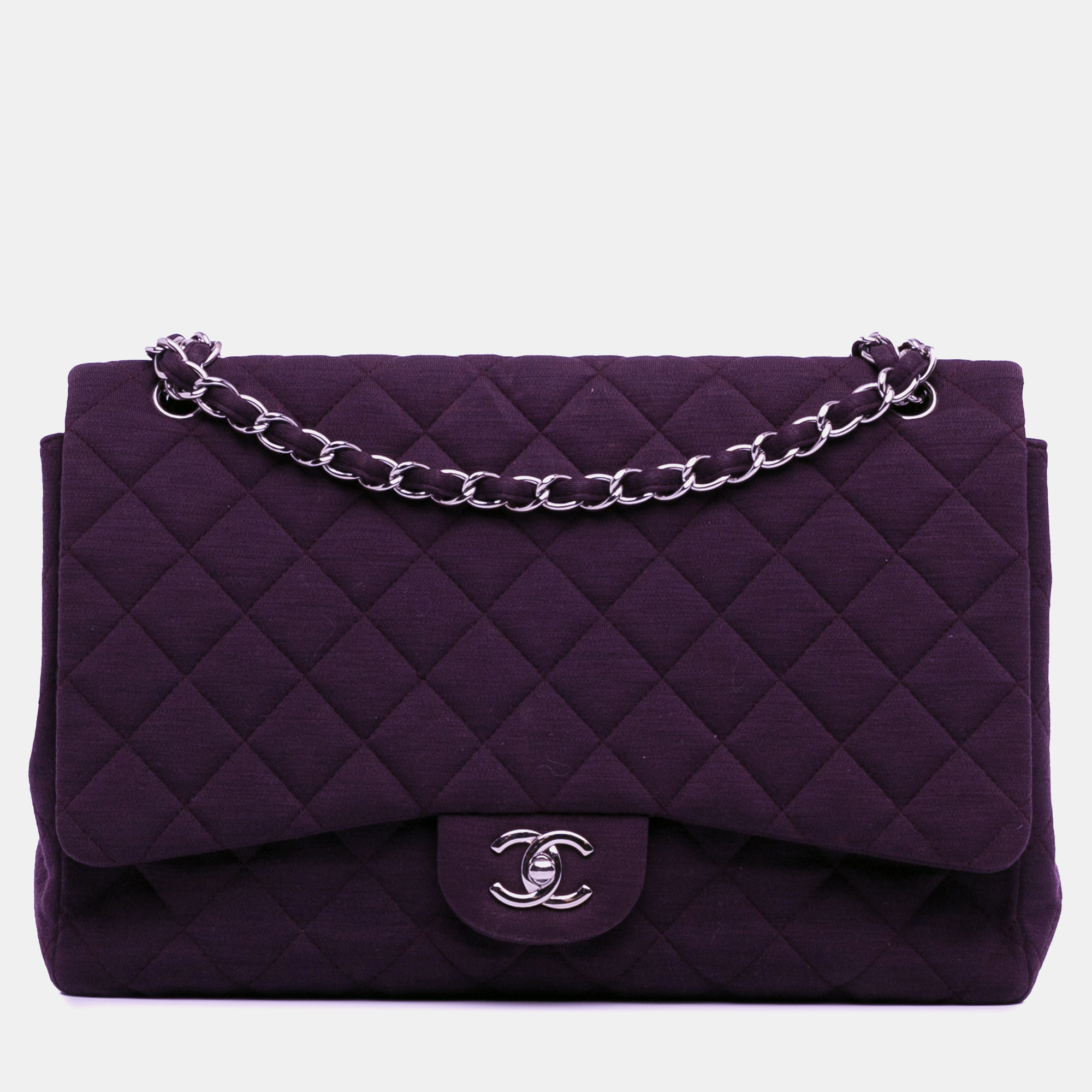 

Chanel Maxi Classic Jersey Single Flap, Purple