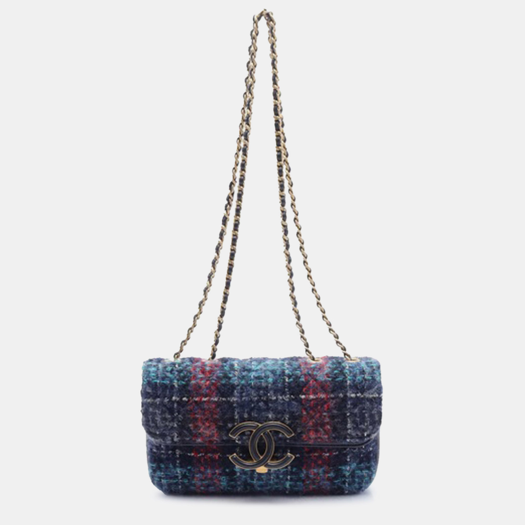 

Chanel CC Tweed and Leather Double Flap, Navy blue