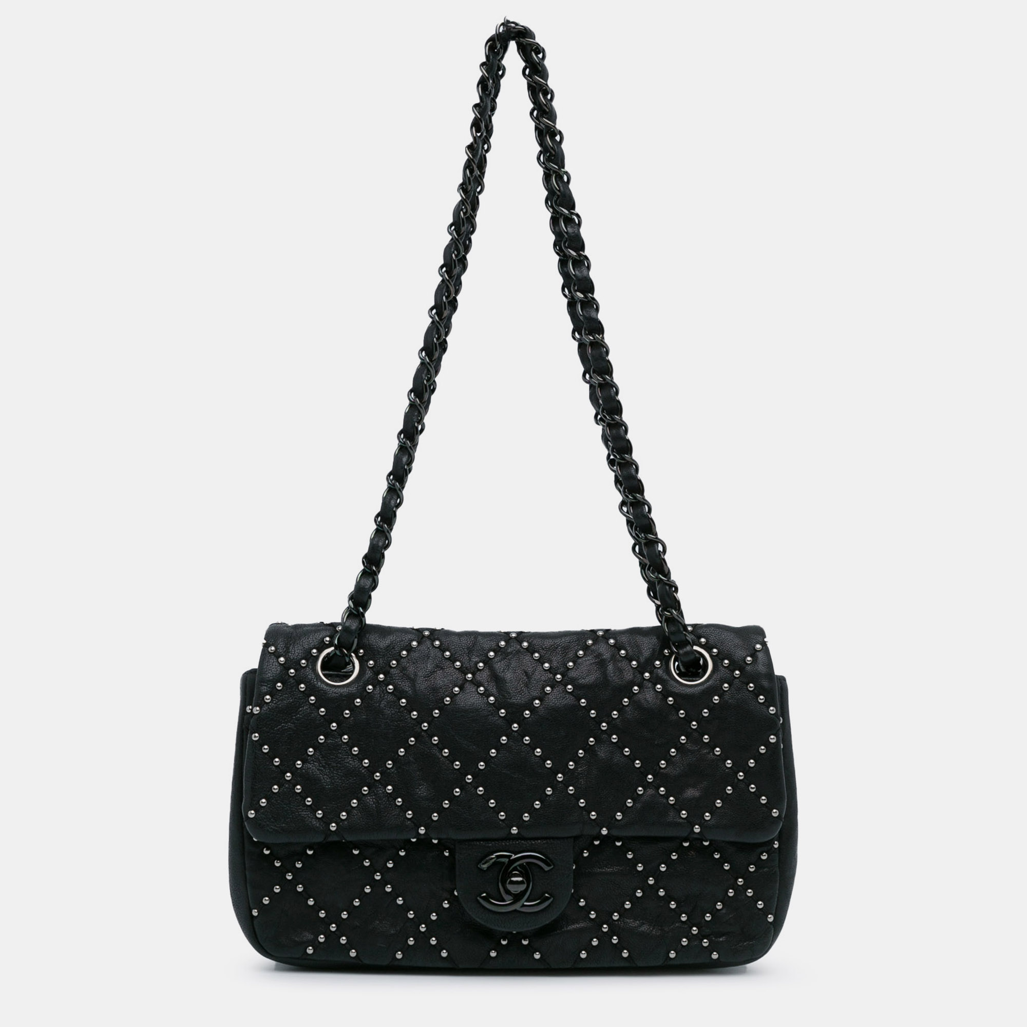 

Chanel Washed Lambskin Studded Metal Beauty Flap Bag, Black