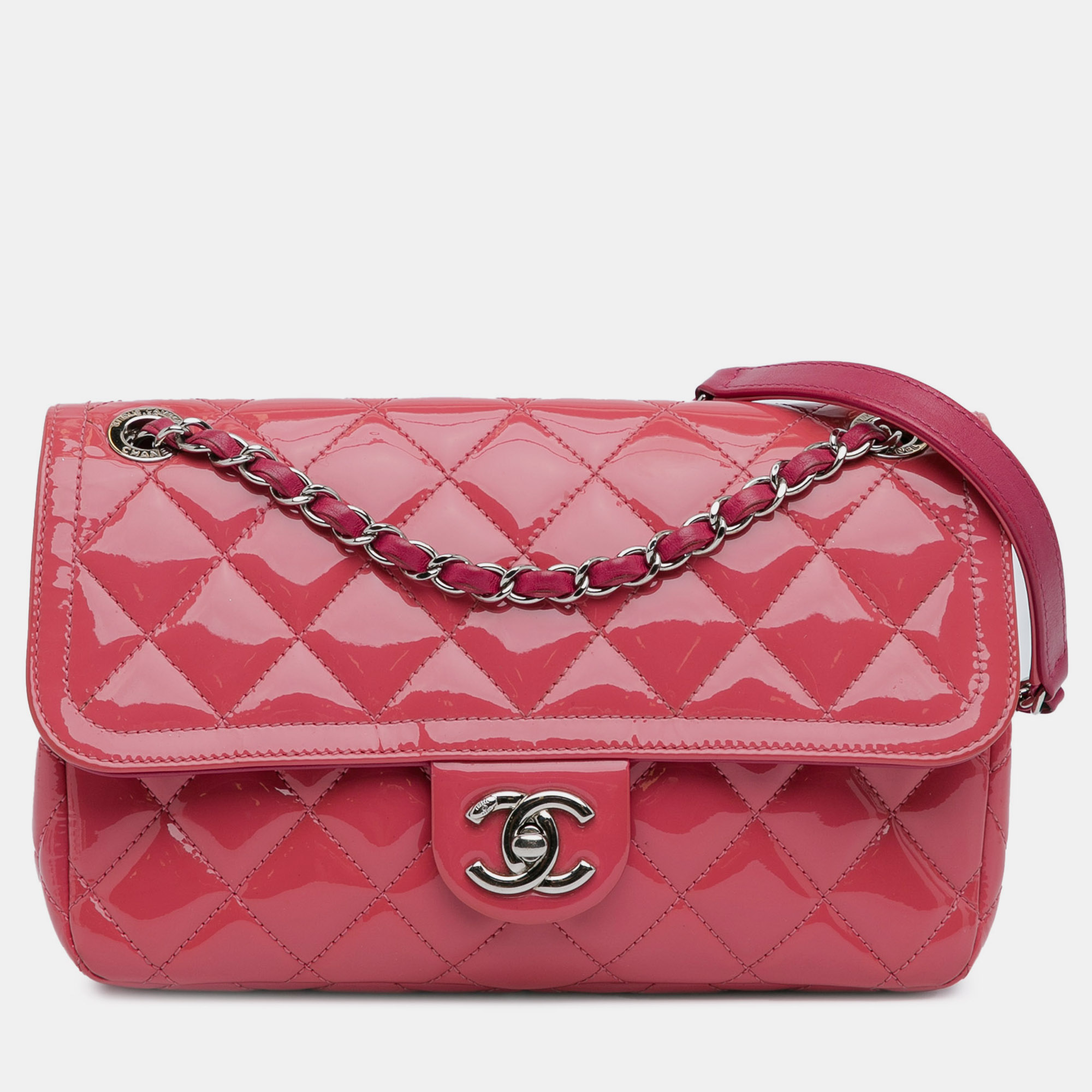 

Chanel Pink Patent Leather Medium Coco Shine Flap Bag